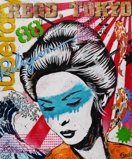Koi Geisha 120cm x 100cm Geisha Pop Art Painting (SOLD)-urban pop-[Franko ]-[Gallery]-[popular]-[Australia]-Franklin Art Studio