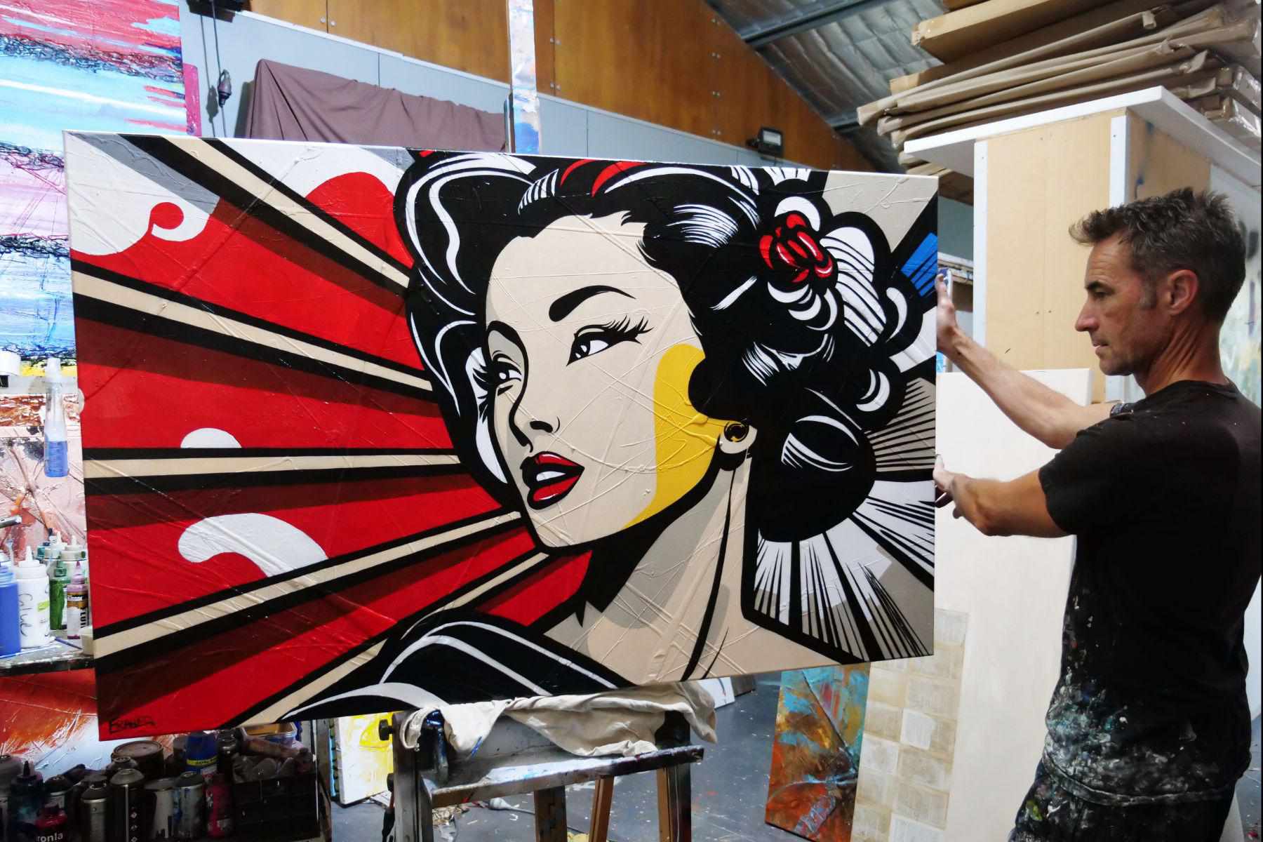 Konnichiwa 160cm x 100cm Geisha Textured Urban Pop Art Painting (SOLD)-Urban Pop Art-Franko-[franko_artist]-[Art]-[interior_design]-Franklin Art Studio