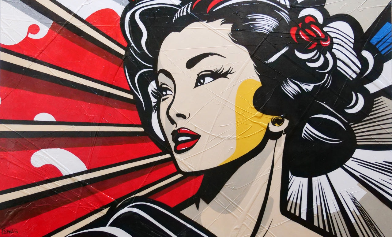 Konnichiwa 160cm x 100cm Geisha Textured Urban Pop Art Painting (SOLD)-Urban Pop Art-Franko-[Franko]-[Australia_Art]-[Art_Lovers_Australia]-Franklin Art Studio