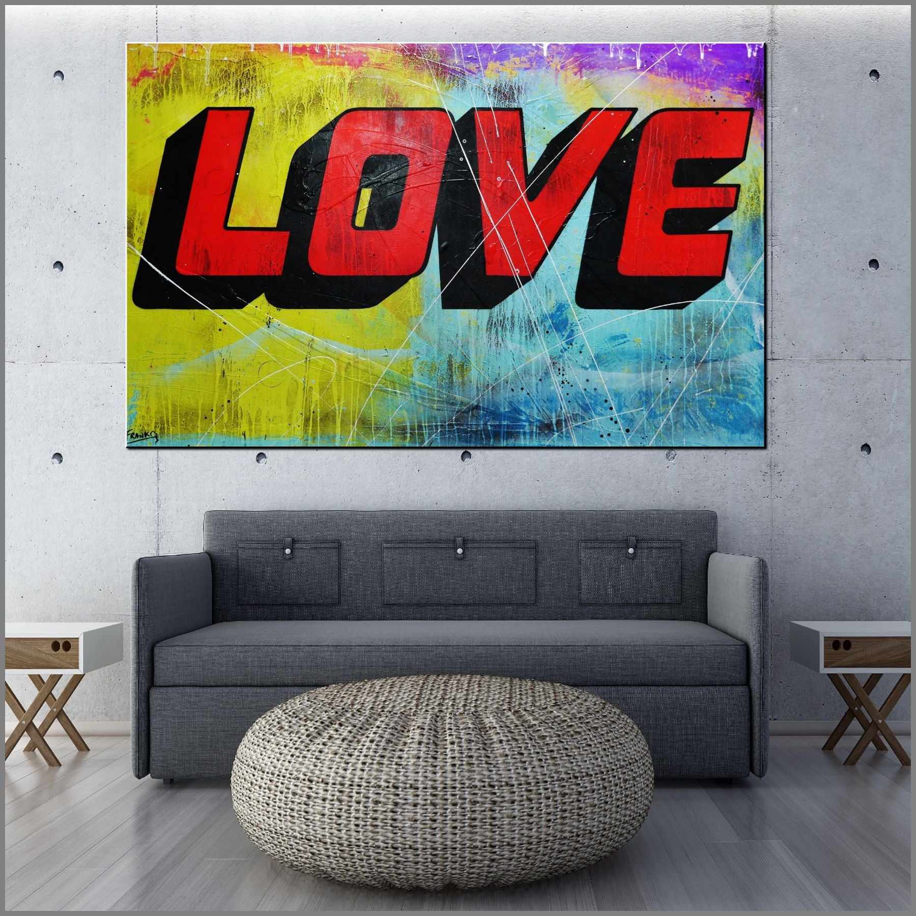 L.O.V.E 160cm x 100cm Colourful Love Textured Urban Pop Art Painting (SOLD)-urban pop-Franko-[Franko]-[huge_art]-[Australia]-Franklin Art Studio