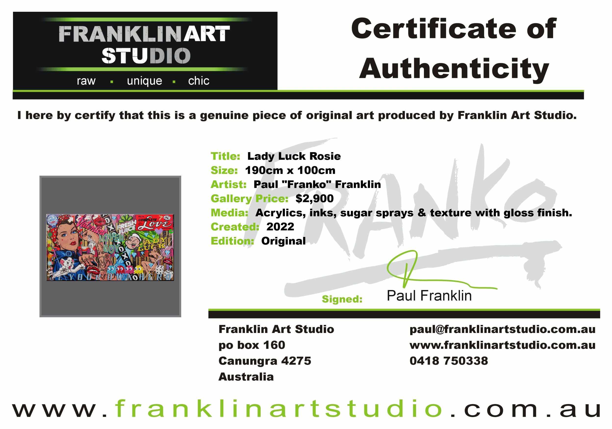 Lady Luck Rosie 190cm x 100cm Rosie The Riveter Textured Urban Pop Art Painting (SOLD)-Urban Pop Art-Franko-[franko_art]-[beautiful_Art]-[The_Block]-Franklin Art Studio