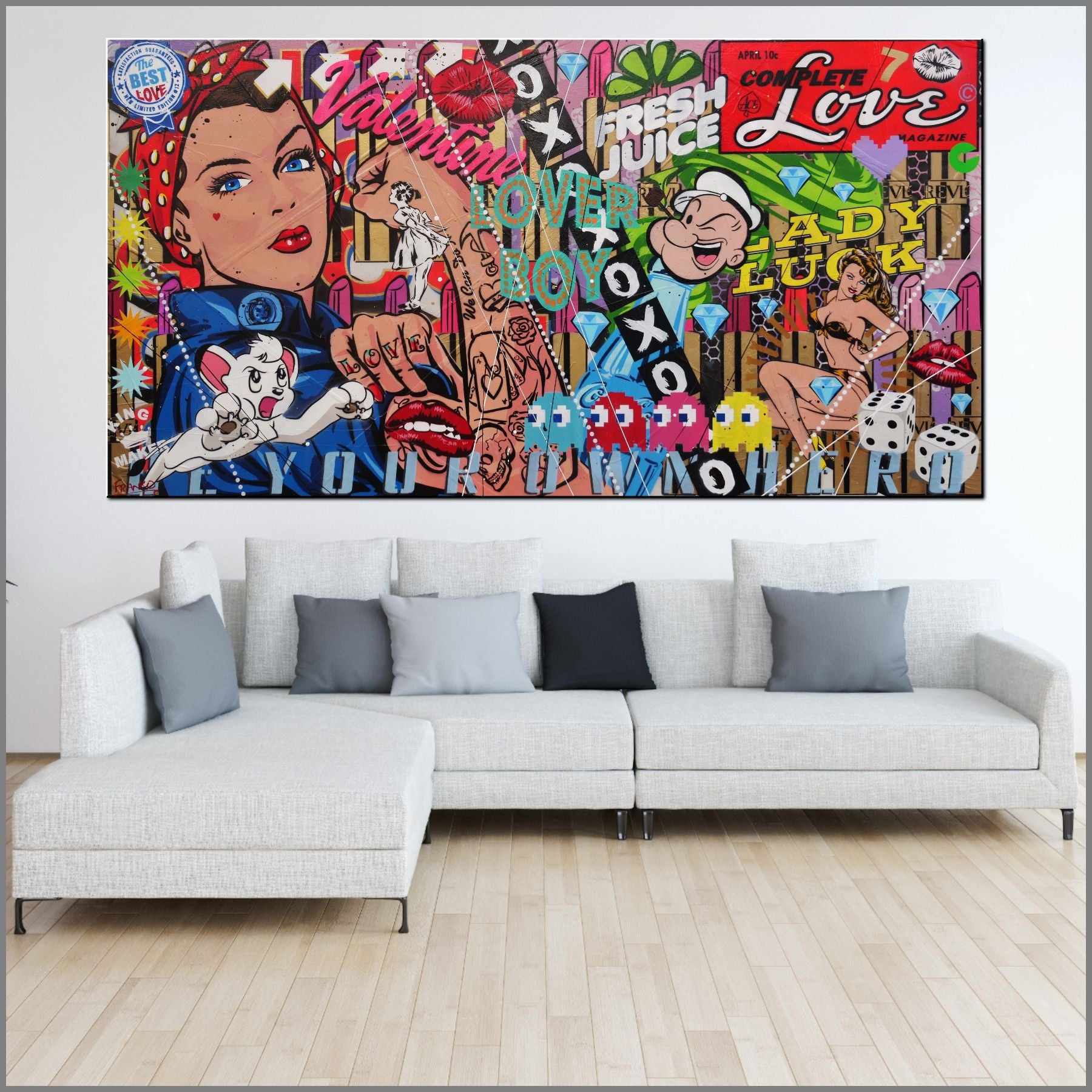 Lady Luck Rosie 190cm x 100cm Rosie The Riveter Textured Urban Pop Art Painting (SOLD)-Urban Pop Art-Franko-[huge]-[Australian]-[best Selling]-Franklin Art Studio
