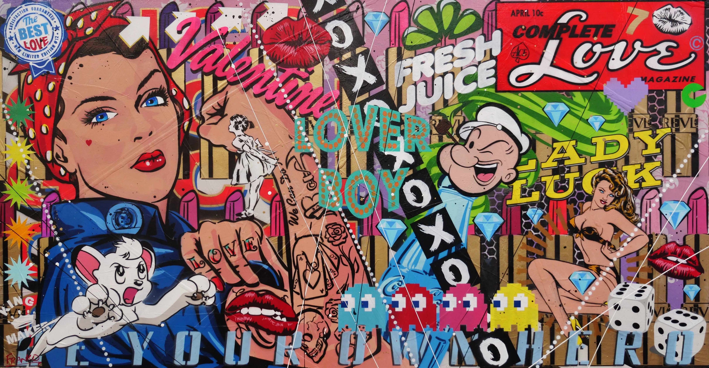 Lady Luck Rosie 190cm x 100cm Rosie The Riveter Textured Urban Pop Art Painting (SOLD)-Urban Pop Art-Franko-[Franko]-[Australia_Art]-[Art_Lovers_Australia]-Franklin Art Studio