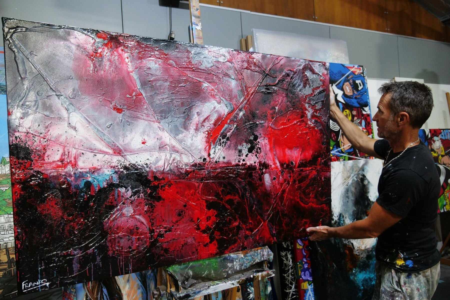 Lavish 160cm x 100cm Red Black Textured Abstract Painting (SOLD)-Abstract-[Franko Artist]-[Gold Coast]-[Brisbane]-[Huge]-Franklin Art Studio