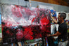 Lavish 160cm x 100cm Red Black Textured Abstract Painting (SOLD)-Abstract-[Franko Artist]-[Gold Coast]-[Brisbane]-[Huge]-Franklin Art Studio