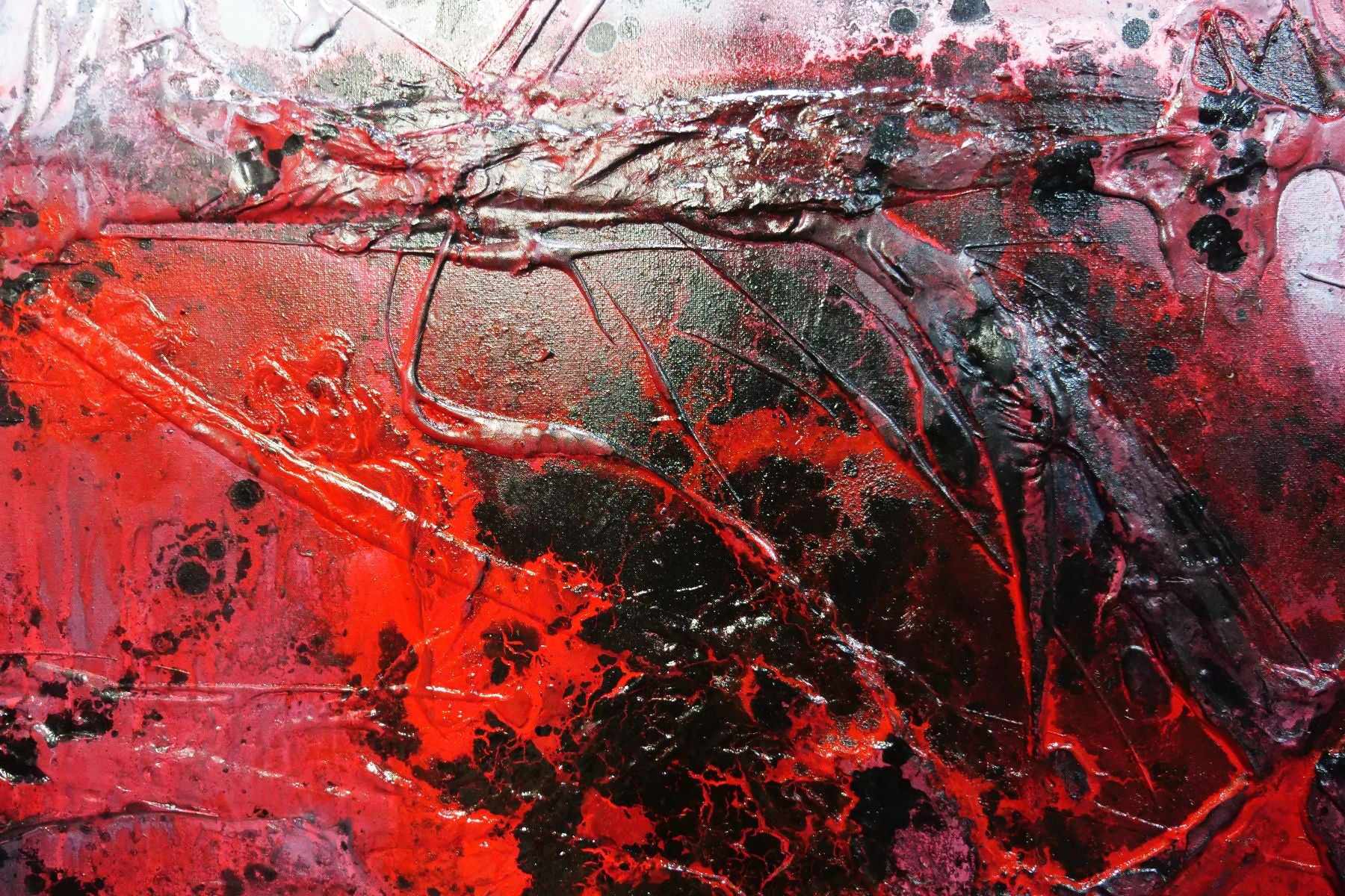 Lavish 160cm x 100cm Red Black Textured Abstract Painting (SOLD)