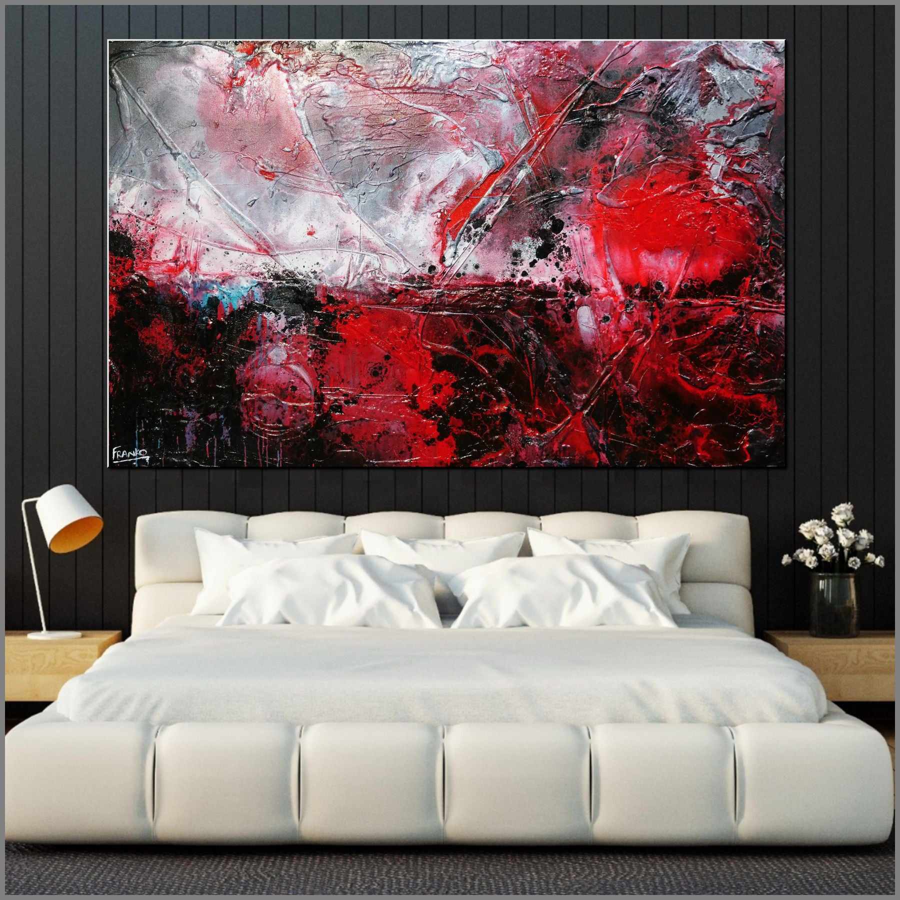 Lavish 160cm x 100cm Red Black Textured Abstract Painting (SOLD)-Abstract-Franko-[huge]-[Australian]-[best Selling]-Franklin Art Studio