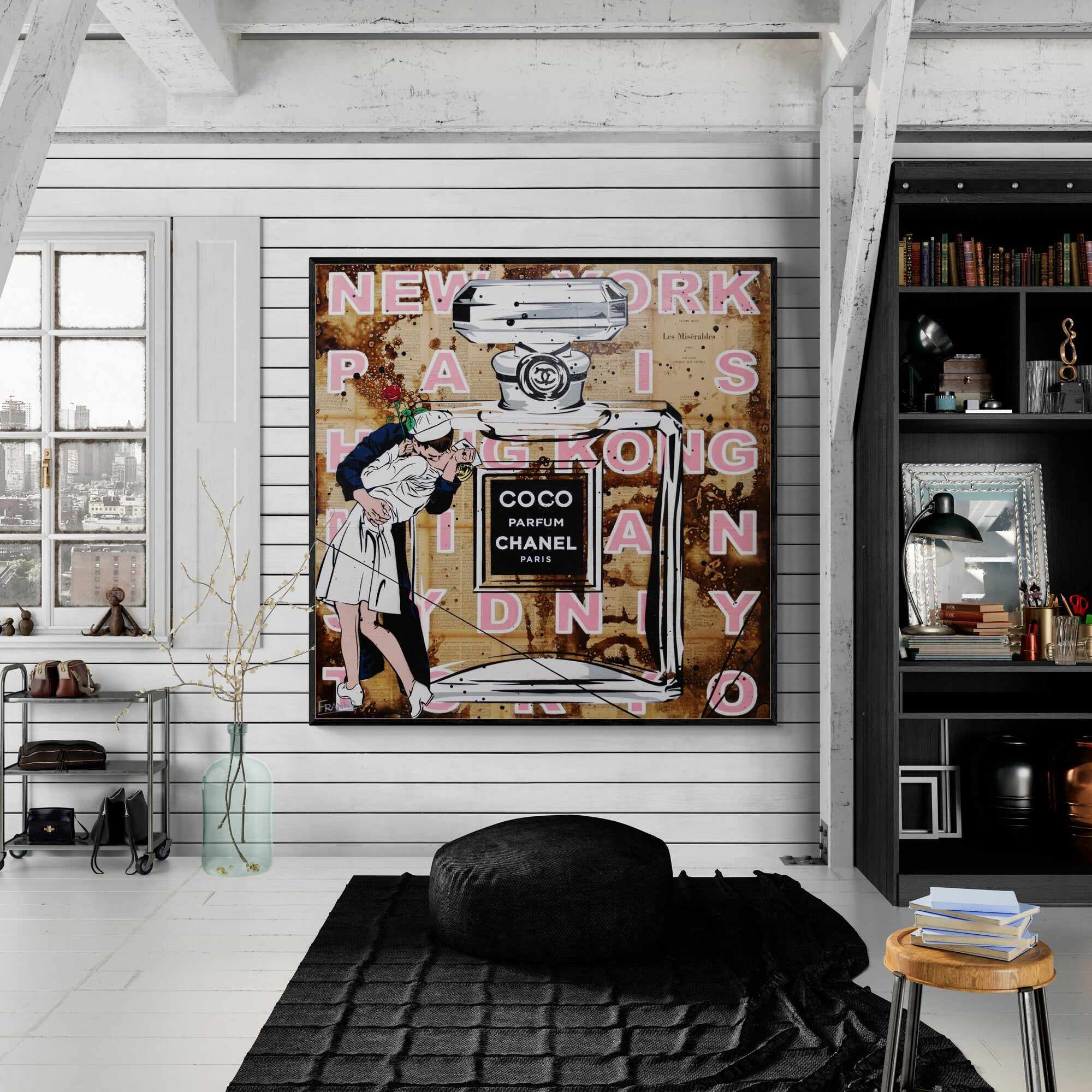 Le Kiss 100cm x 100cm Chanel Urban Pop Book Club Painting-book club-Franko-[Franko]-[huge_art]-[Australia]-Franklin Art Studio