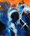 Leather and Sapphires 120cm x 100cm Blue Orange Textured Abstract Painting-Abstract-Franko-[Franko]-[Australia_Art]-[Art_Lovers_Australia]-Franklin Art Studio