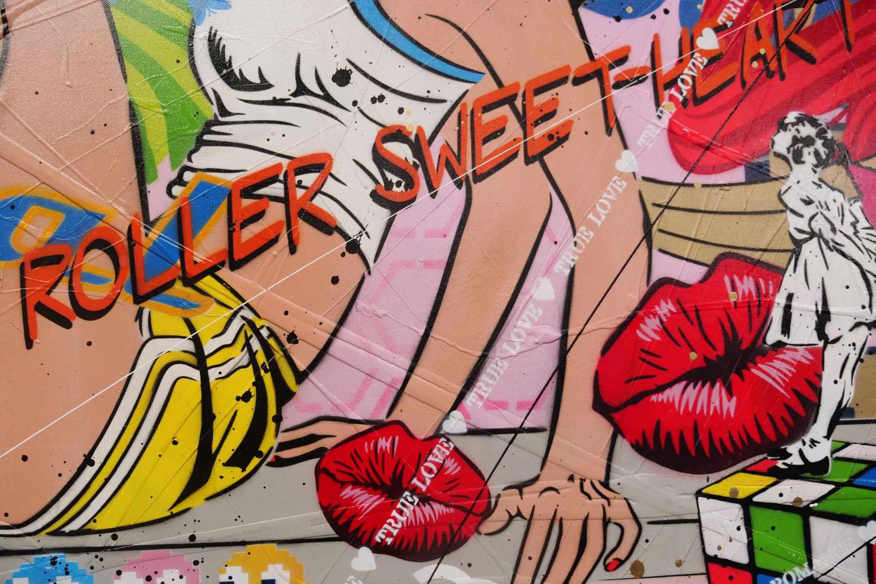 Let The Good Times Roll 140cm x 100cm Roller Skate Girl Textured Urban Pop Art Painting (SOLD)