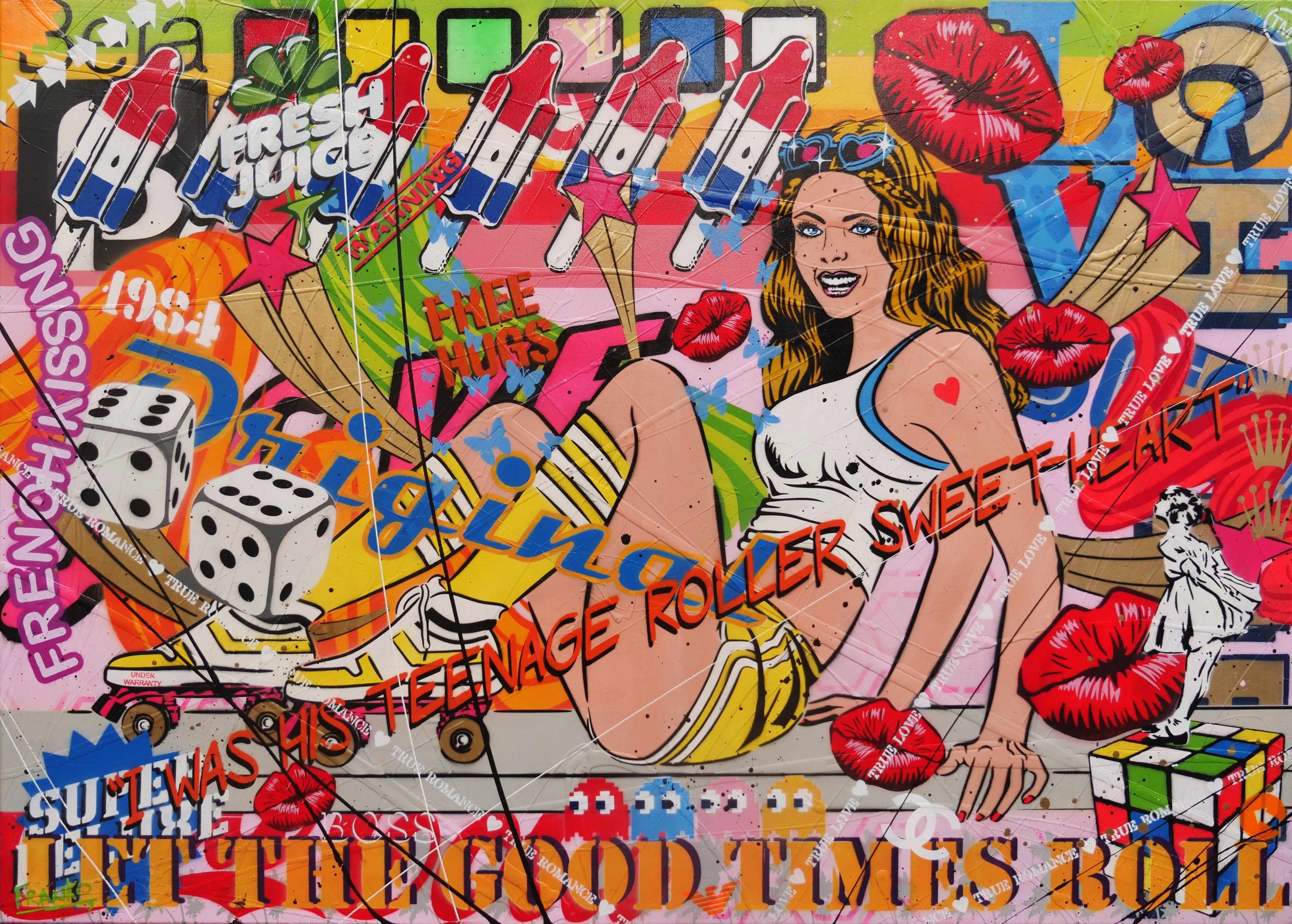 Let The Good Times Roll 140cm x 100cm Roller Skate Girl Textured Urban Pop Art Painting (SOLD)-Urban Pop Art-Franko-[Franko]-[Australia_Art]-[Art_Lovers_Australia]-Franklin Art Studio