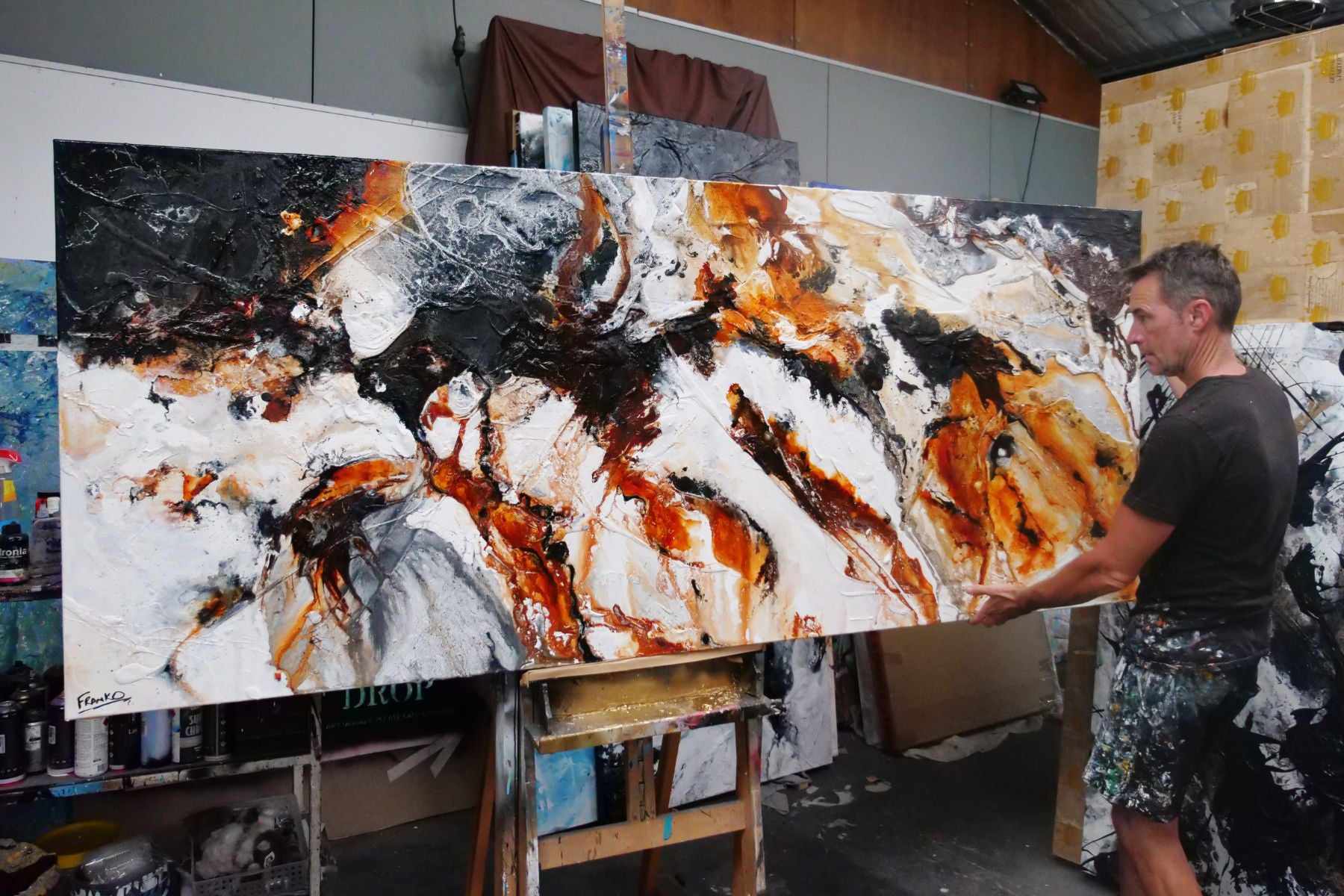 Levitating 240cm x 100cm Brown White Textured Abstract Painting (SOLD)-Abstract-[Franko Artist]-[Gold Coast]-[Brisbane]-[Huge]-Franklin Art Studio