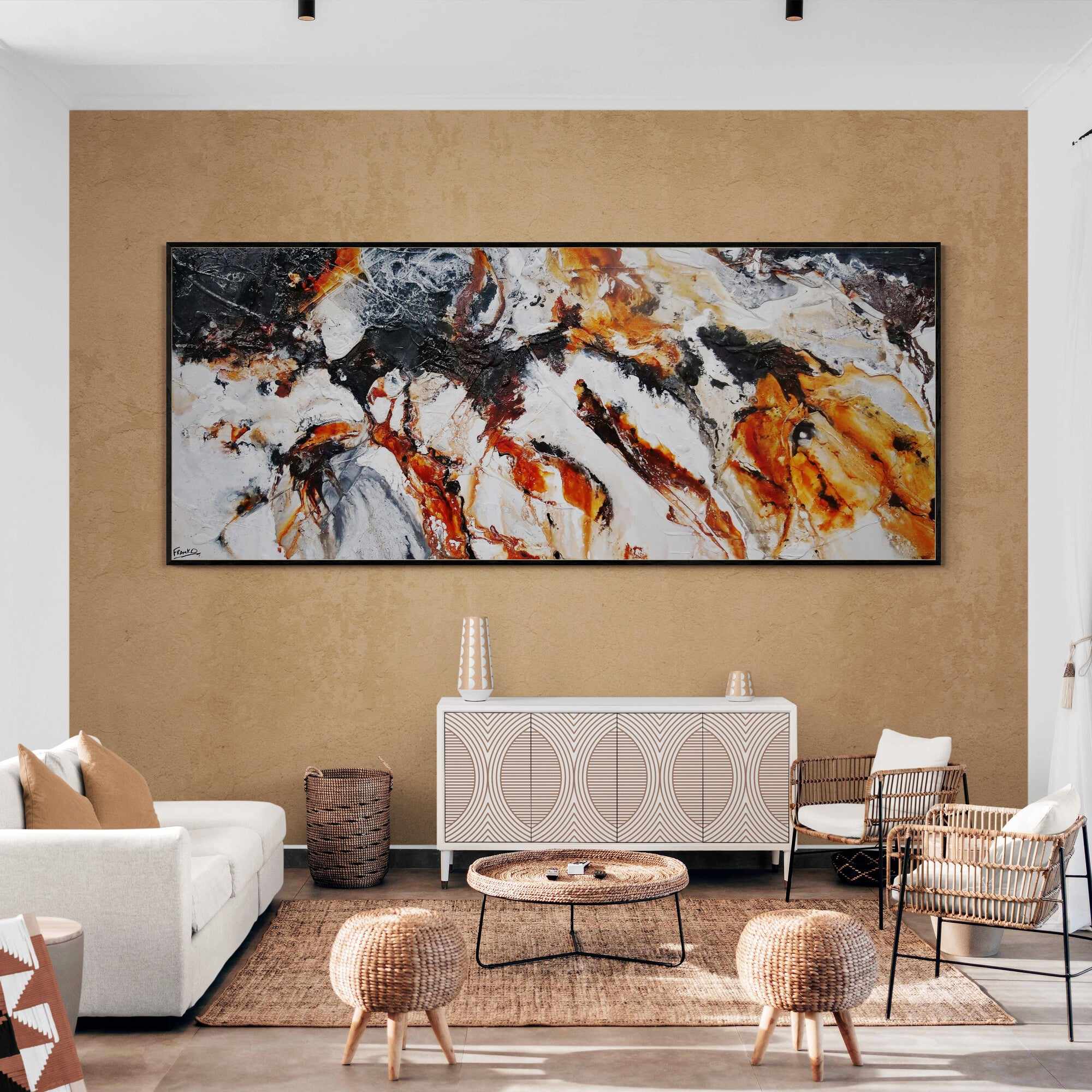 Levitating 240cm x 100cm Brown White Textured Abstract Painting (SOLD)-Abstract-[Franko Artist]-[Cheryl]-[Wendy]-[Gabriela]-Franklin Art Studio