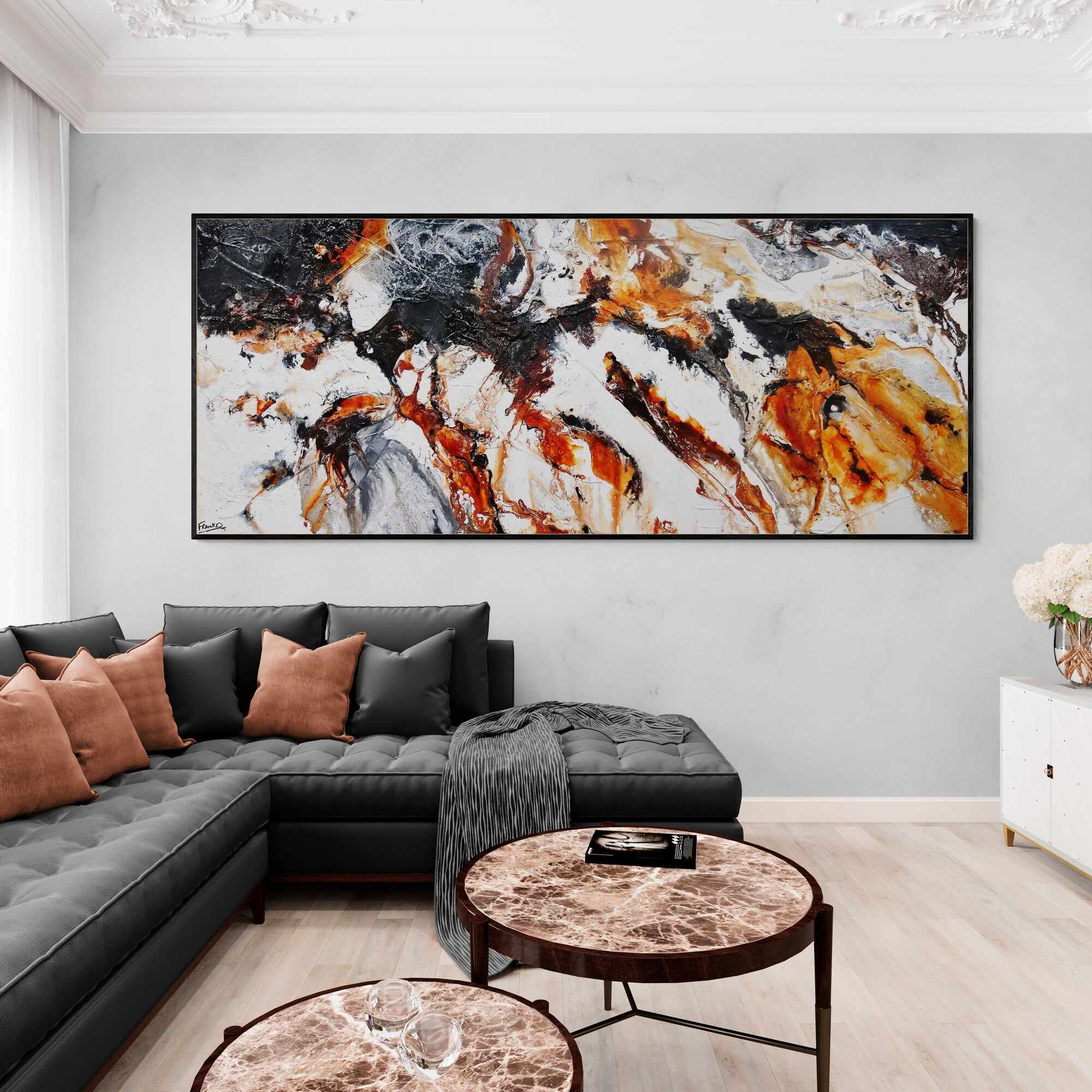 Levitating 240cm x 100cm Brown White Textured Abstract Painting (SOLD)-Abstract-Franko-[huge]-[Australian]-[best Selling]-Franklin Art Studio