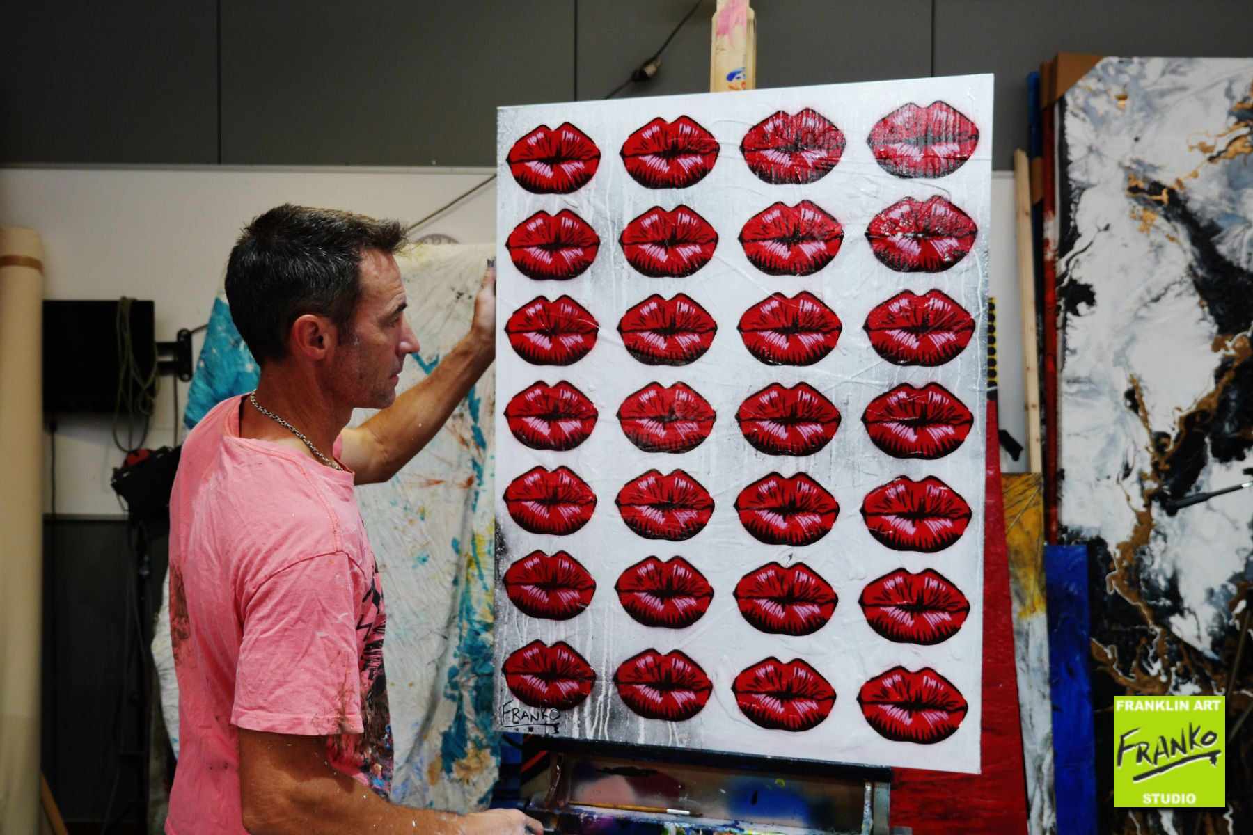 Lickety 75cm x 100cm Lips Kiss Textured Urban Pop Art Painting (SOLD)-urban pop-Franko-[franko_artist]-[Art]-[interior_design]-Franklin Art Studio