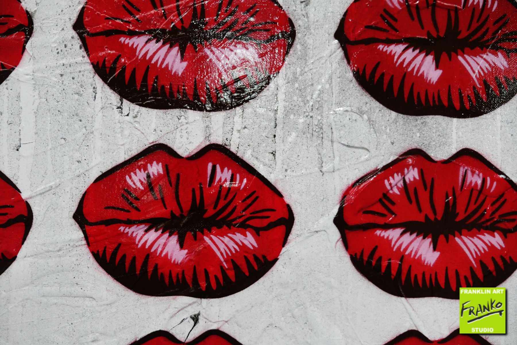 Lickety 75cm x 100cm Lips Kiss Textured Urban Pop Art Painting (SOLD)
