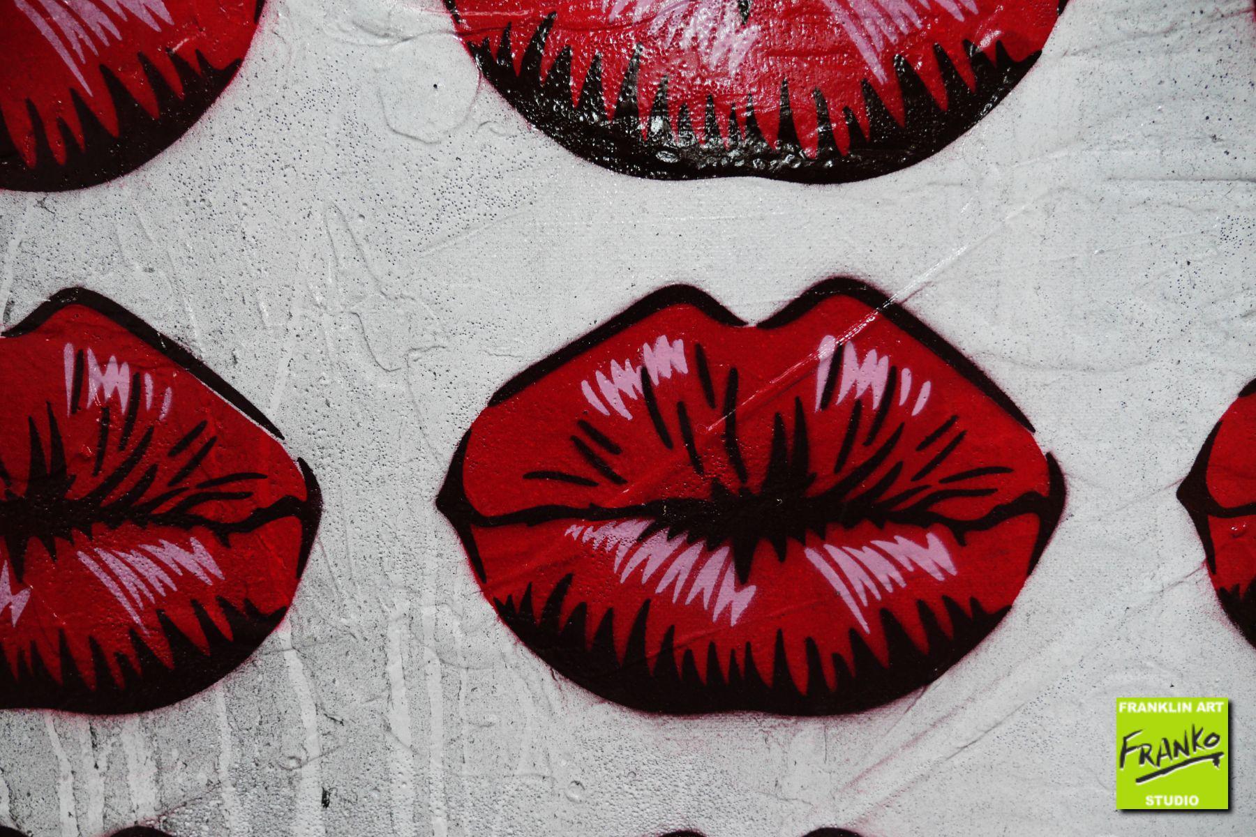 Lickety 75cm x 100cm Lips Kiss Textured Urban Pop Art Painting (SOLD)-urban pop-[Franko]-[Artist]-[Australia]-[Painting]-Franklin Art Studio