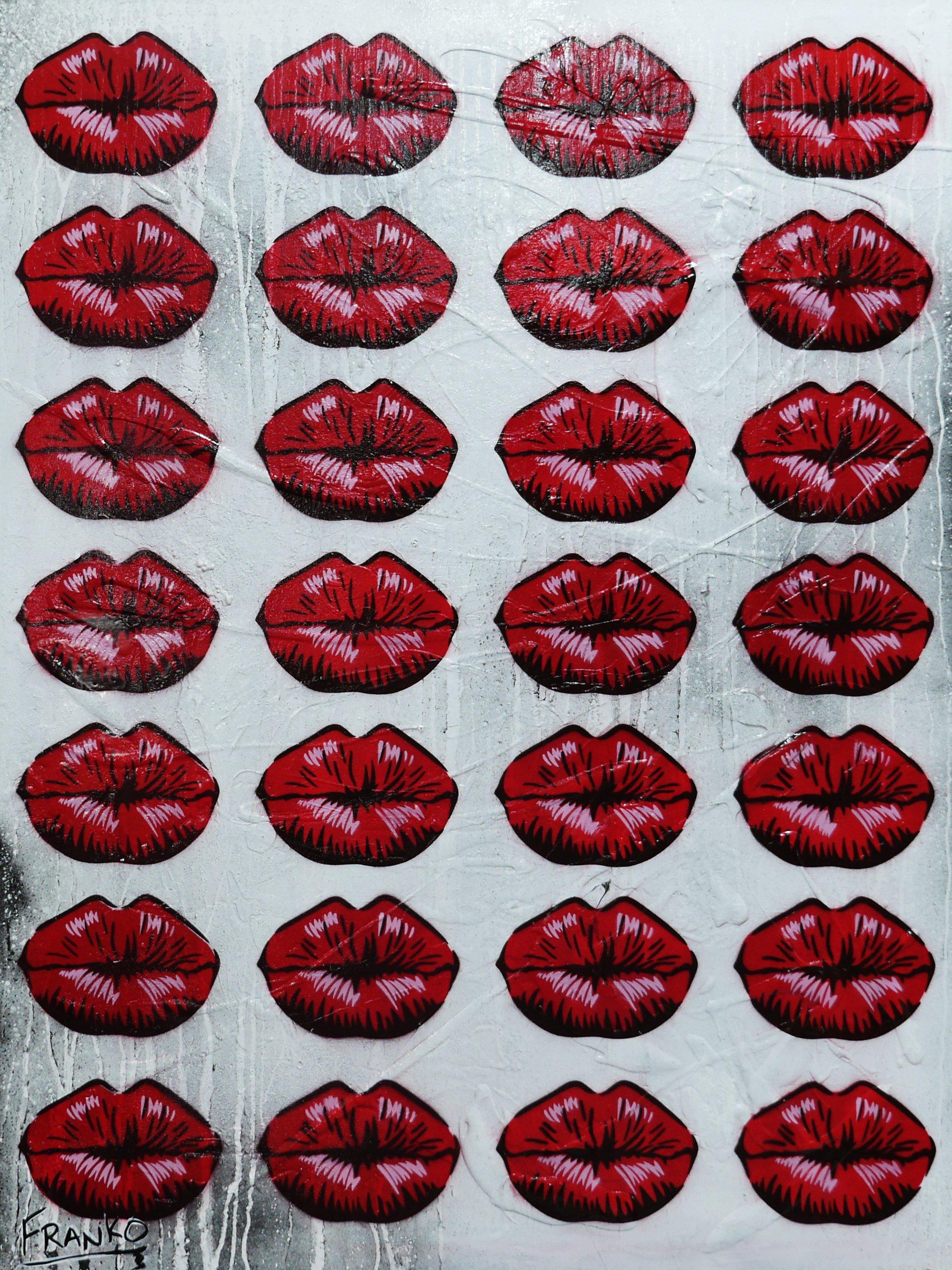 Lickety 75cm x 100cm Lips Kiss Textured Urban Pop Art Painting (SOLD)-urban pop-Franko-[Franko]-[Australia_Art]-[Art_Lovers_Australia]-Franklin Art Studio