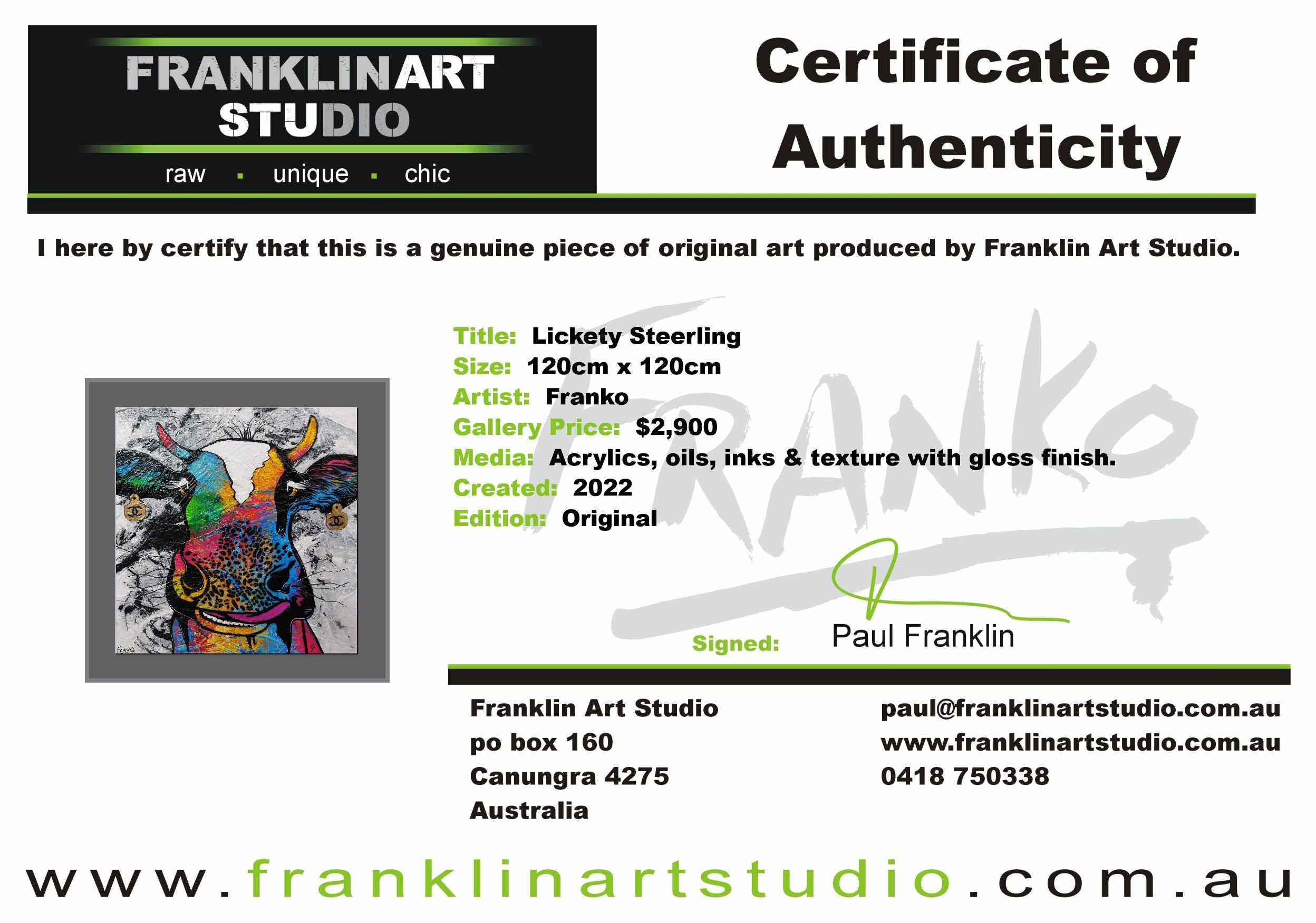 Lickety Steerling 120cm x 120cm Cow Urban Pop Art Textured Painting (SOLD)-people-Franko-[franko_art]-[beautiful_Art]-[The_Block]-Franklin Art Studio
