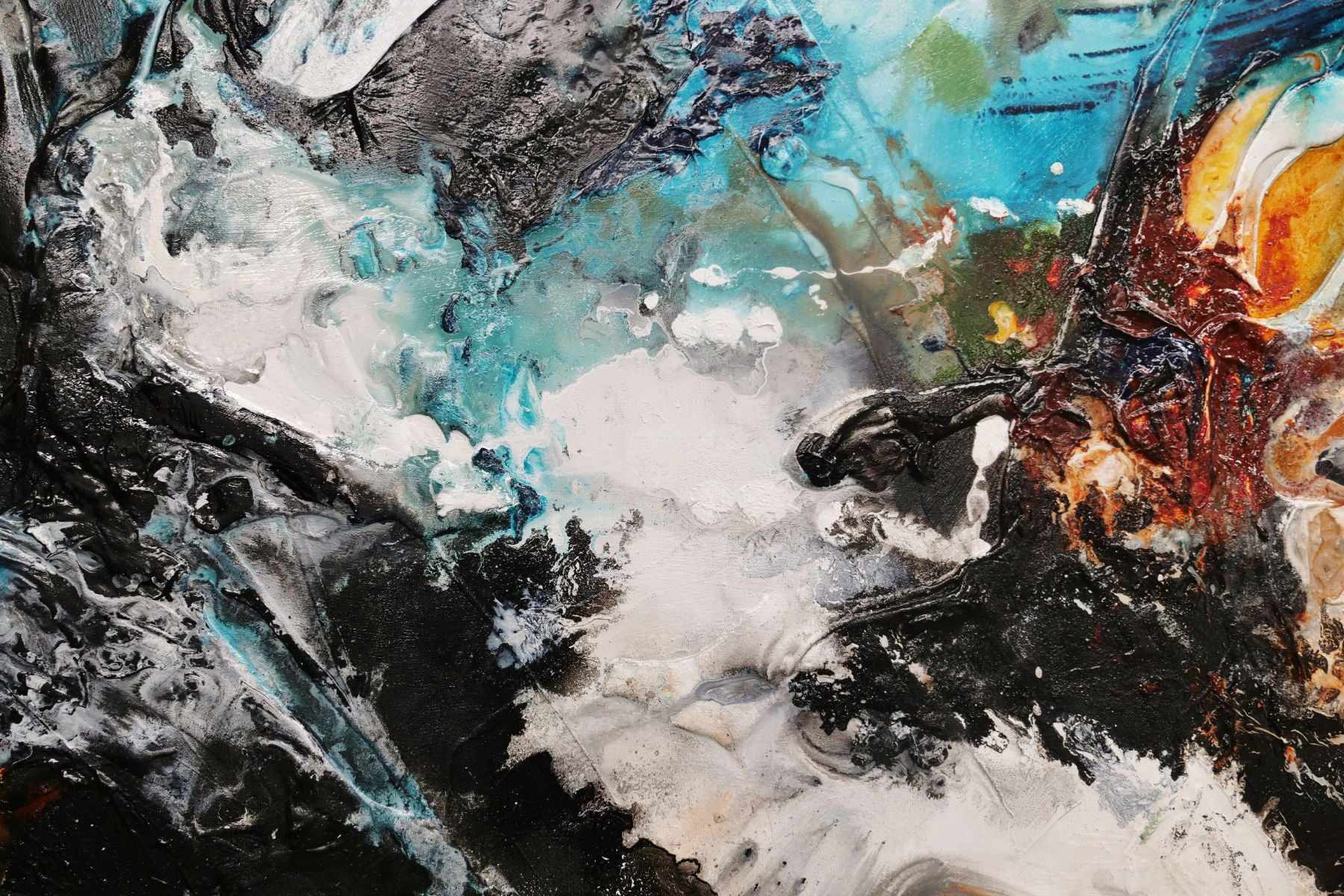 Life Potion 240cm x 100cm Teal Black White Textured Abstract Painting (SOLD)