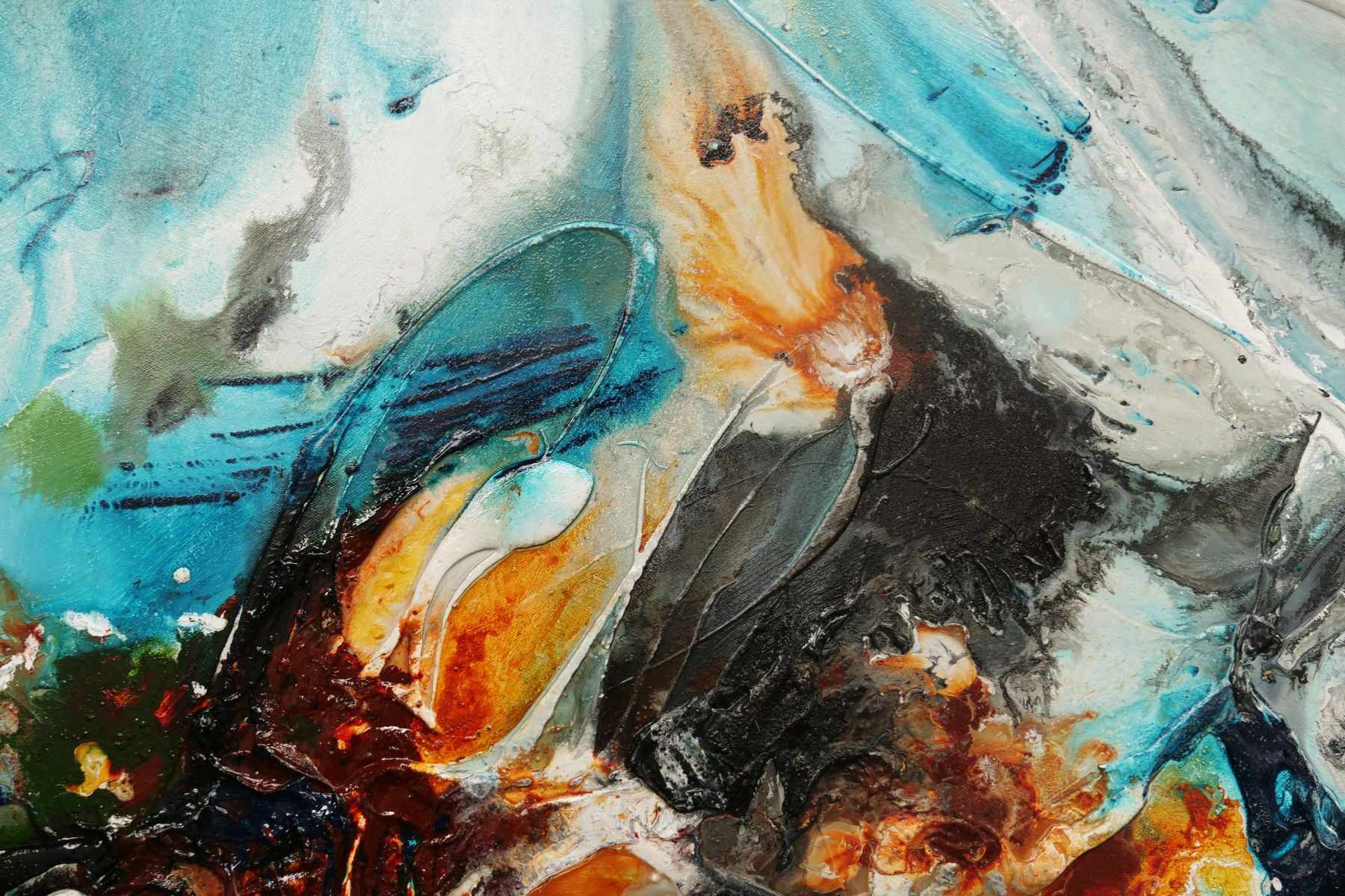 Life Potion 240cm x 100cm Teal Black White Textured Abstract Painting (SOLD)