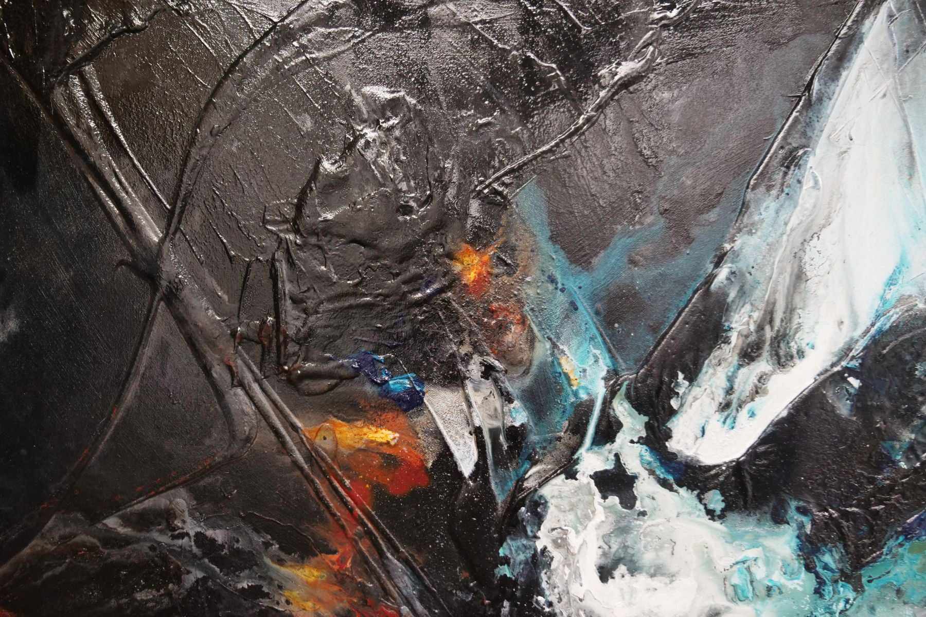 Life Potion 240cm x 100cm Teal Black White Textured Abstract Painting (SOLD)-Abstract-[Franko]-[Artist]-[Australia]-[Painting]-Franklin Art Studio