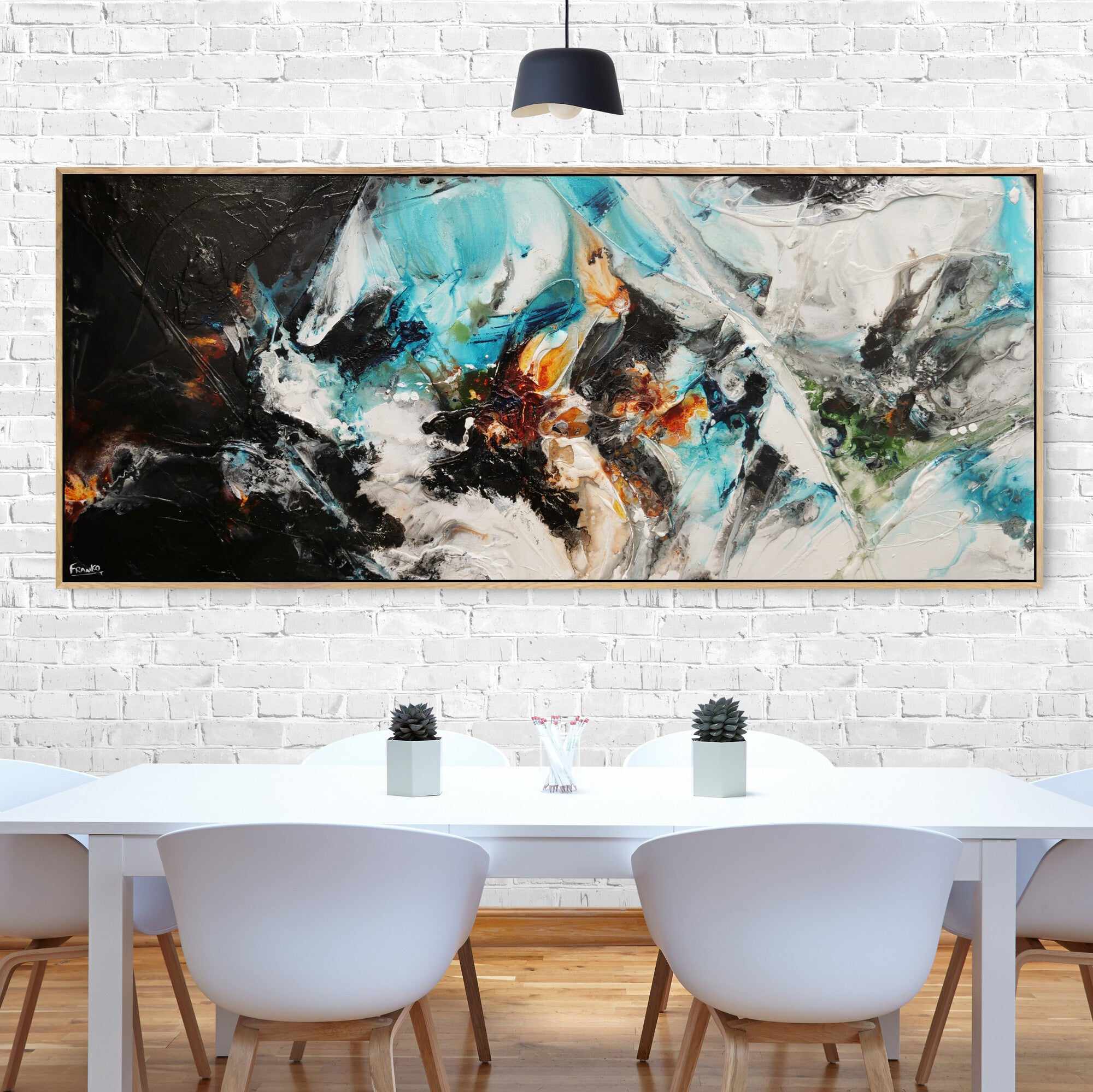 Life Potion 240cm x 100cm Teal Black White Textured Abstract Painting (SOLD)-Abstract-Franko-[huge]-[Australian]-[best Selling]-Franklin Art Studio