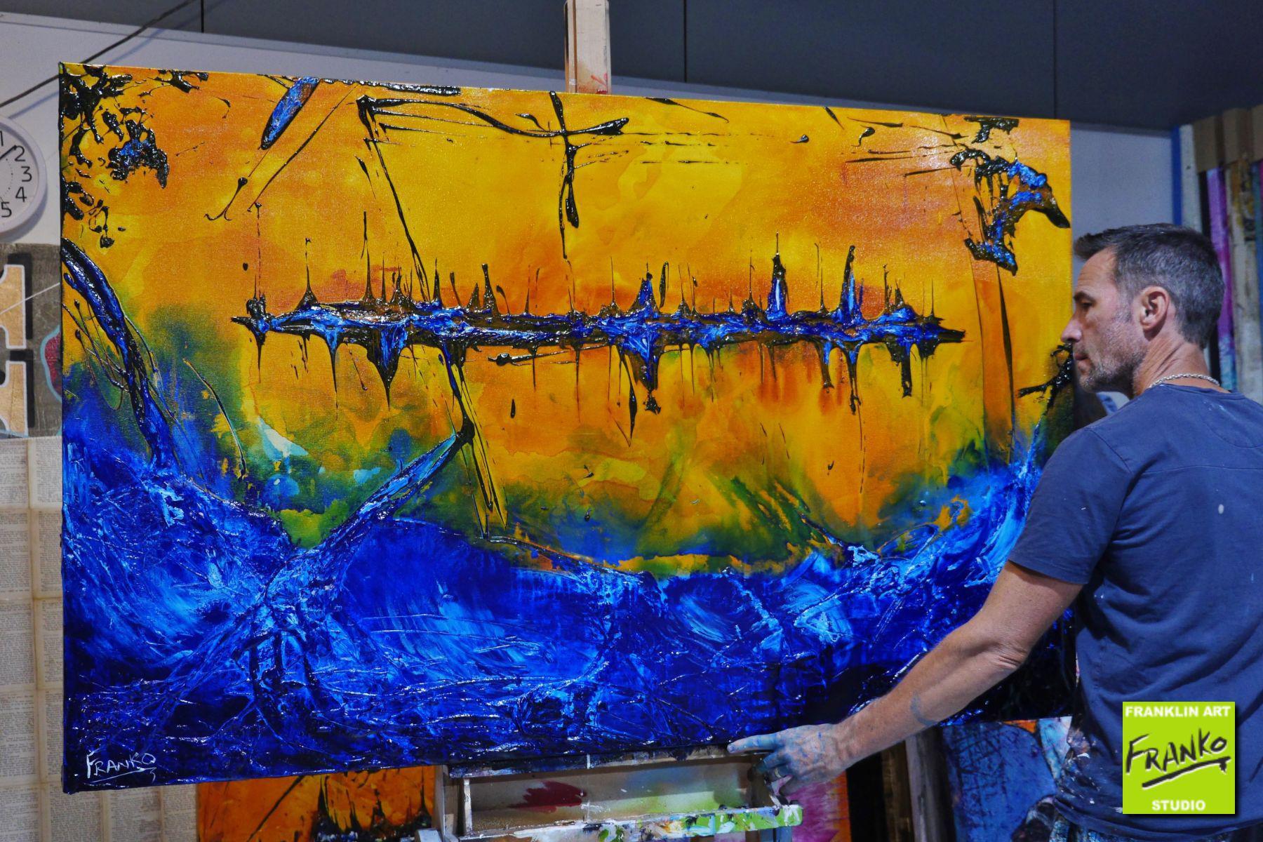 Life is a Beach 160cm x 100cm Blue Sienna Textured Abstract Painting (SOLD)-Abstract-[Franko Artist]-[Gold Coast]-[Brisbane]-[Huge]-Franklin Art Studio