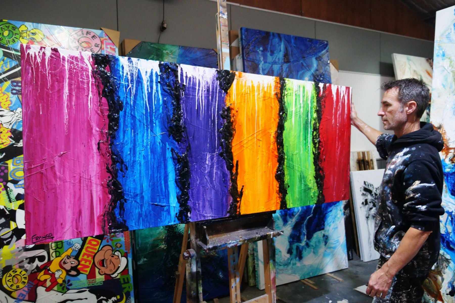 Lifesaver 200cm x 80cm Colourful Textured Abstract Painting (SOLD)-Abstract-Franko-[franko_artist]-[Art]-[interior_design]-Franklin Art Studio