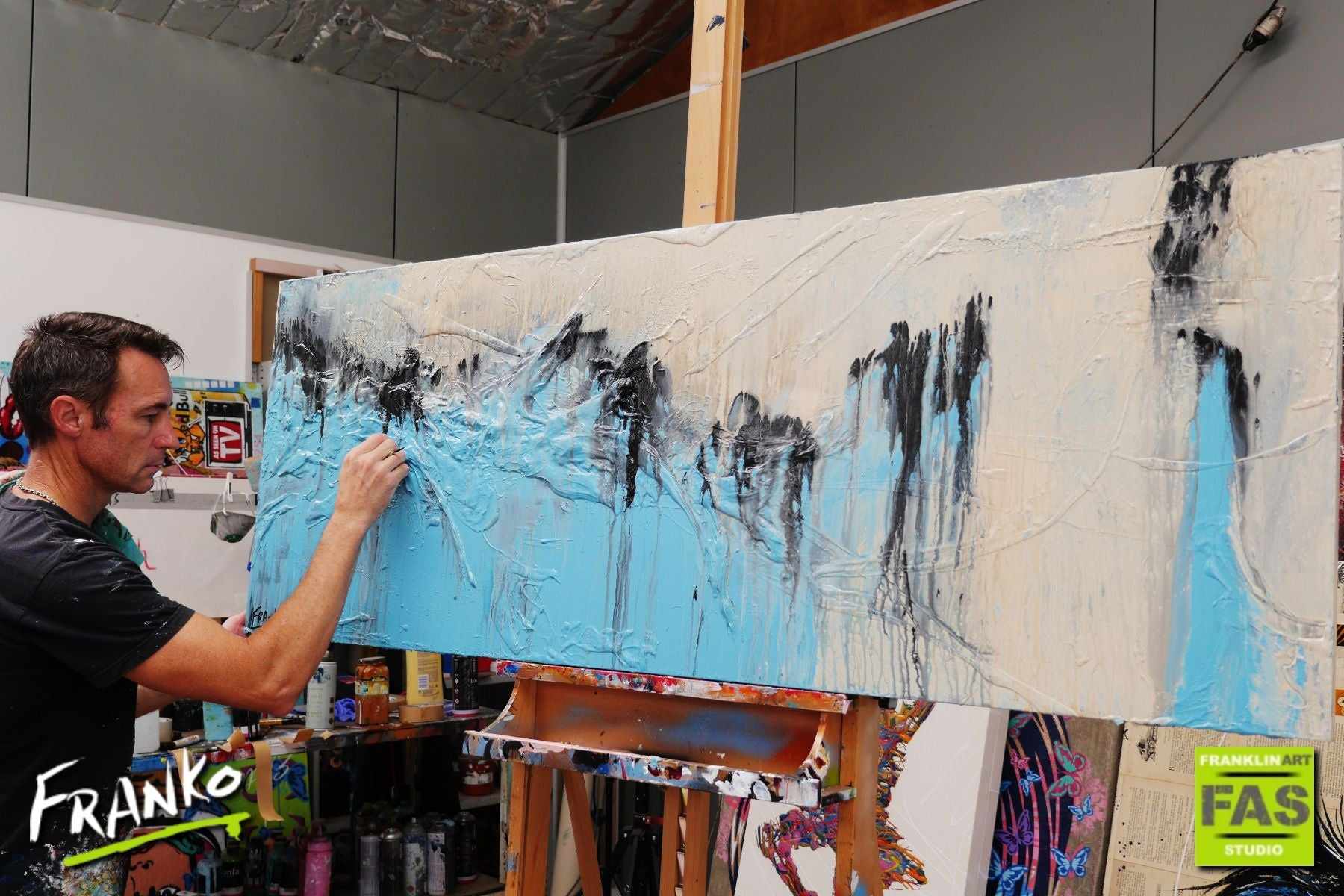Light Creme Blueley 160cm x 60cm Blue Creme Abstract Painting (SOLD)-Abstract-[Franko Artist]-[Gold Coast]-[Brisbane]-[Huge]-Franklin Art Studio