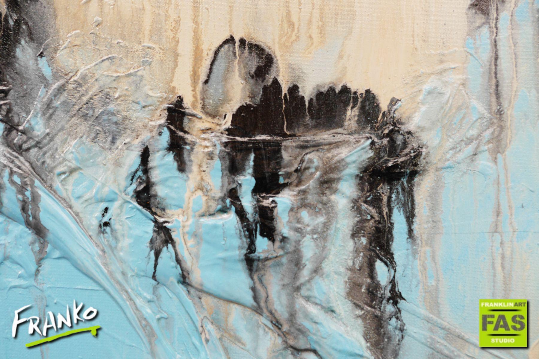 Light Creme Blueley 160cm x 60cm Blue Creme Abstract Painting (SOLD)