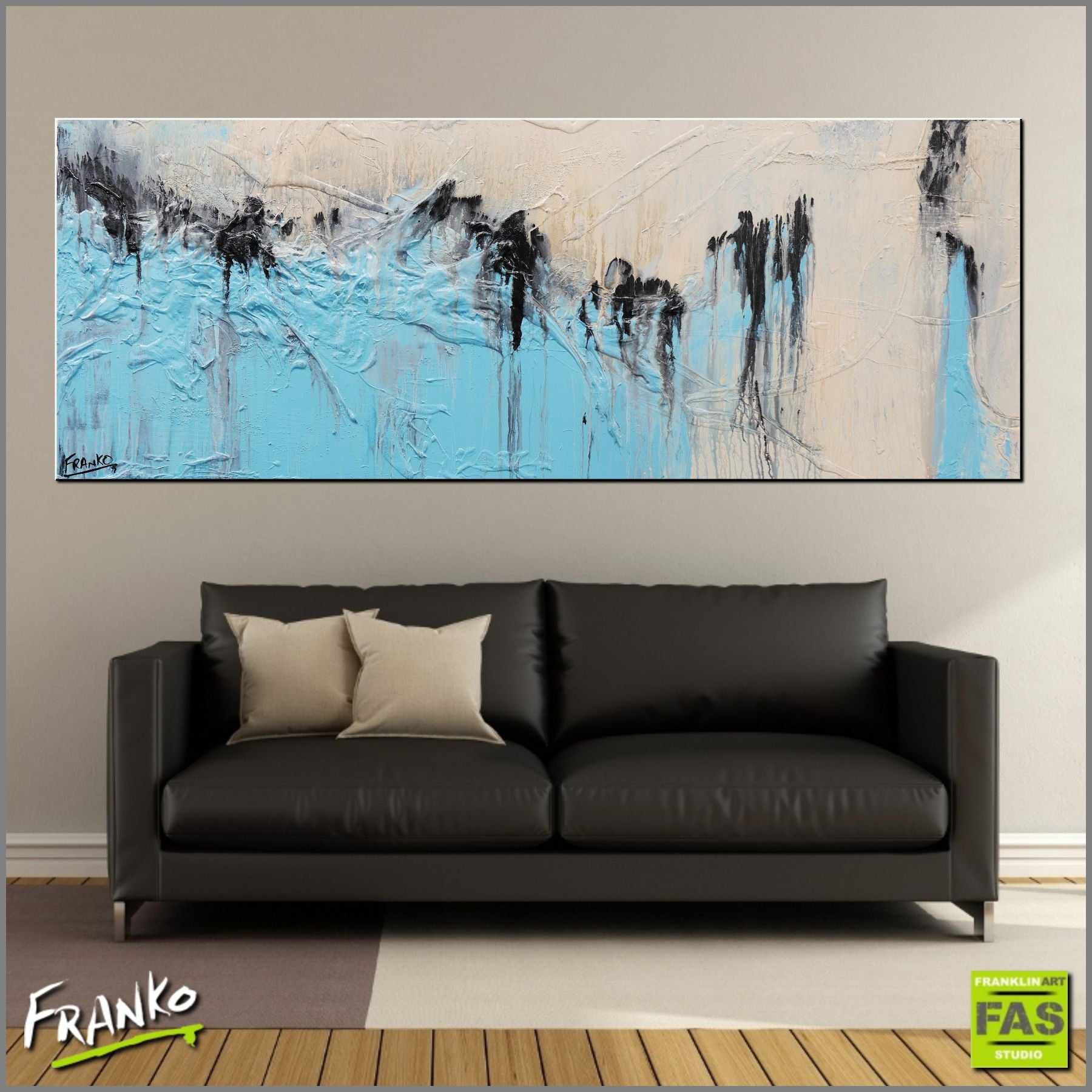 Light Creme Blueley 160cm x 60cm Blue Creme Abstract Painting (SOLD)-Abstract-Franko-[huge]-[Australian]-[best Selling]-Franklin Art Studio