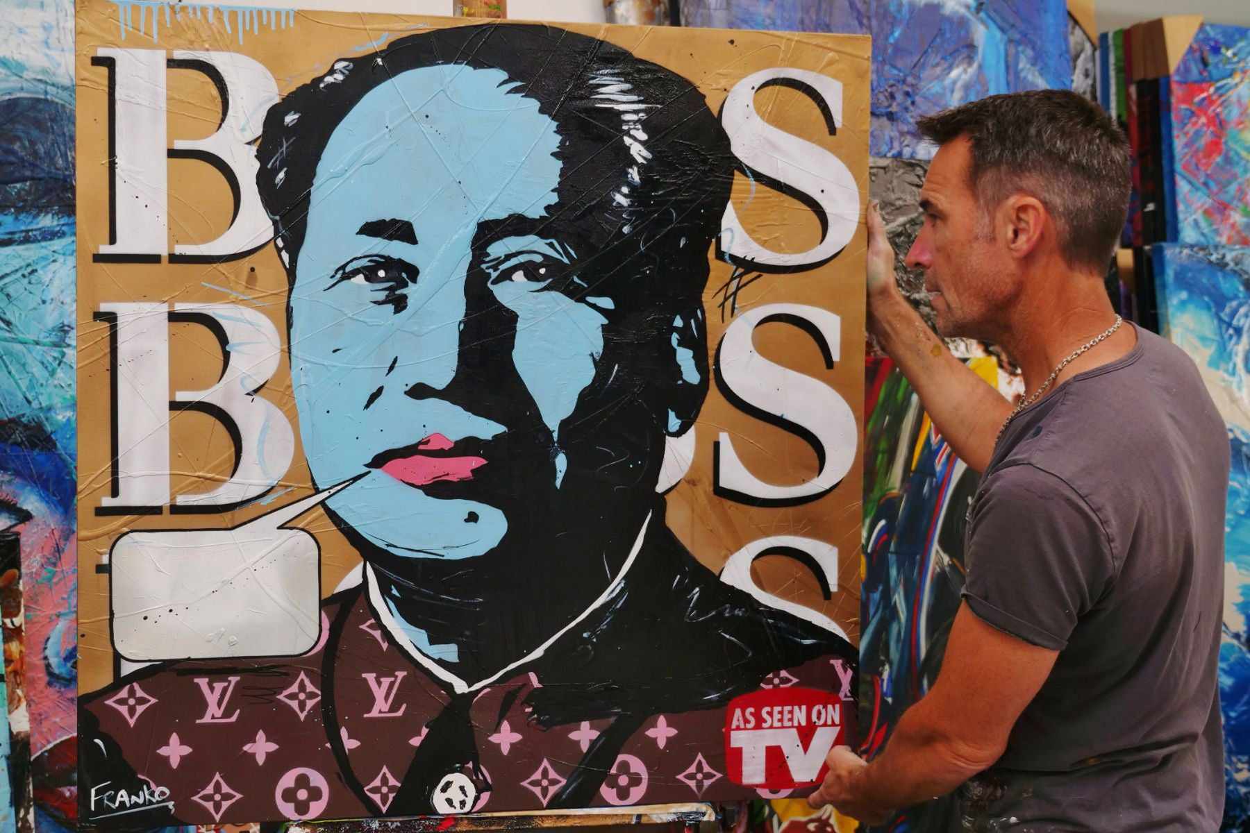 Like a Boss 100cm x 100cm Mao Zedong Textured Urban Pop Art Painting (SOLD)-Urban Pop Art-[Franko Artist]-[Gold Coast]-[Brisbane]-[Huge]-Franklin Art Studio