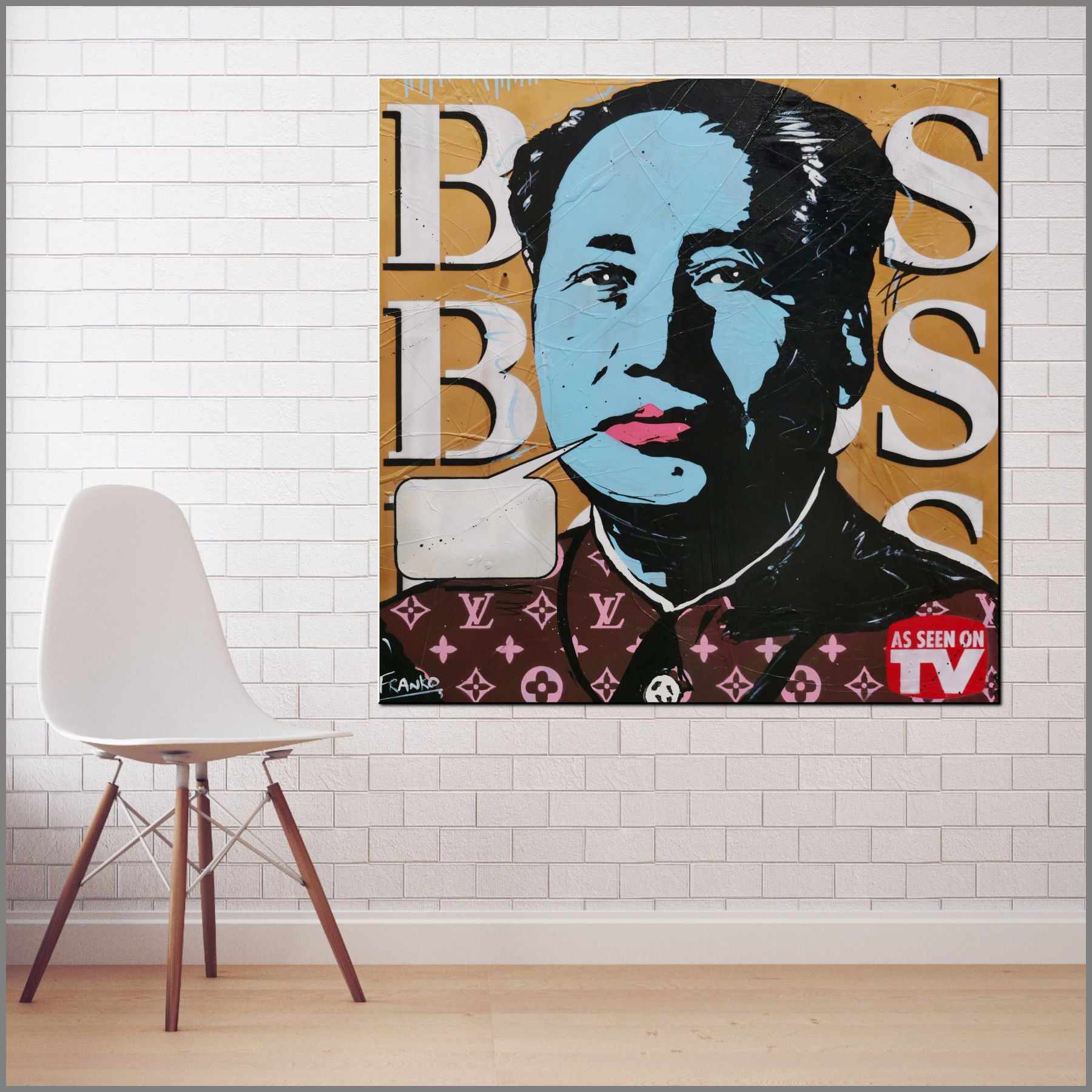 Like a Boss 100cm x 100cm Mao Zedong Textured Urban Pop Art Painting (SOLD)-Urban Pop Art-Franko-[Franko]-[huge_art]-[Australia]-Franklin Art Studio