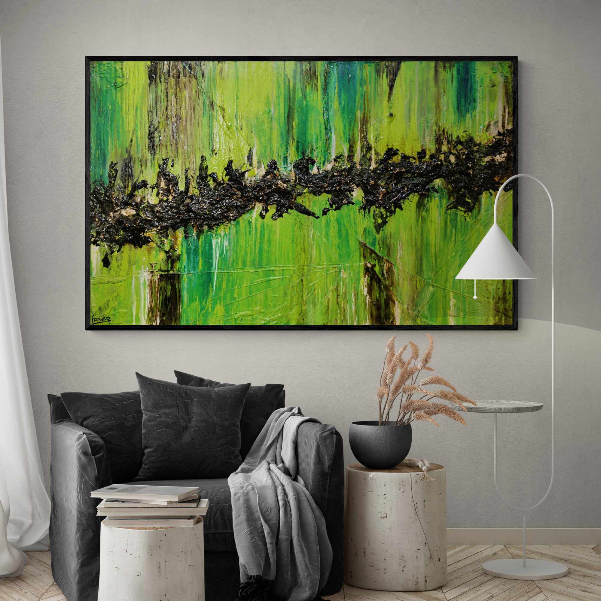 Lime Earth 160cm x 100cm Green Textured Abstract Painting (SOLD)-abstract-Franko-[franko_artist]-[Art]-[interior_design]-Franklin Art Studio