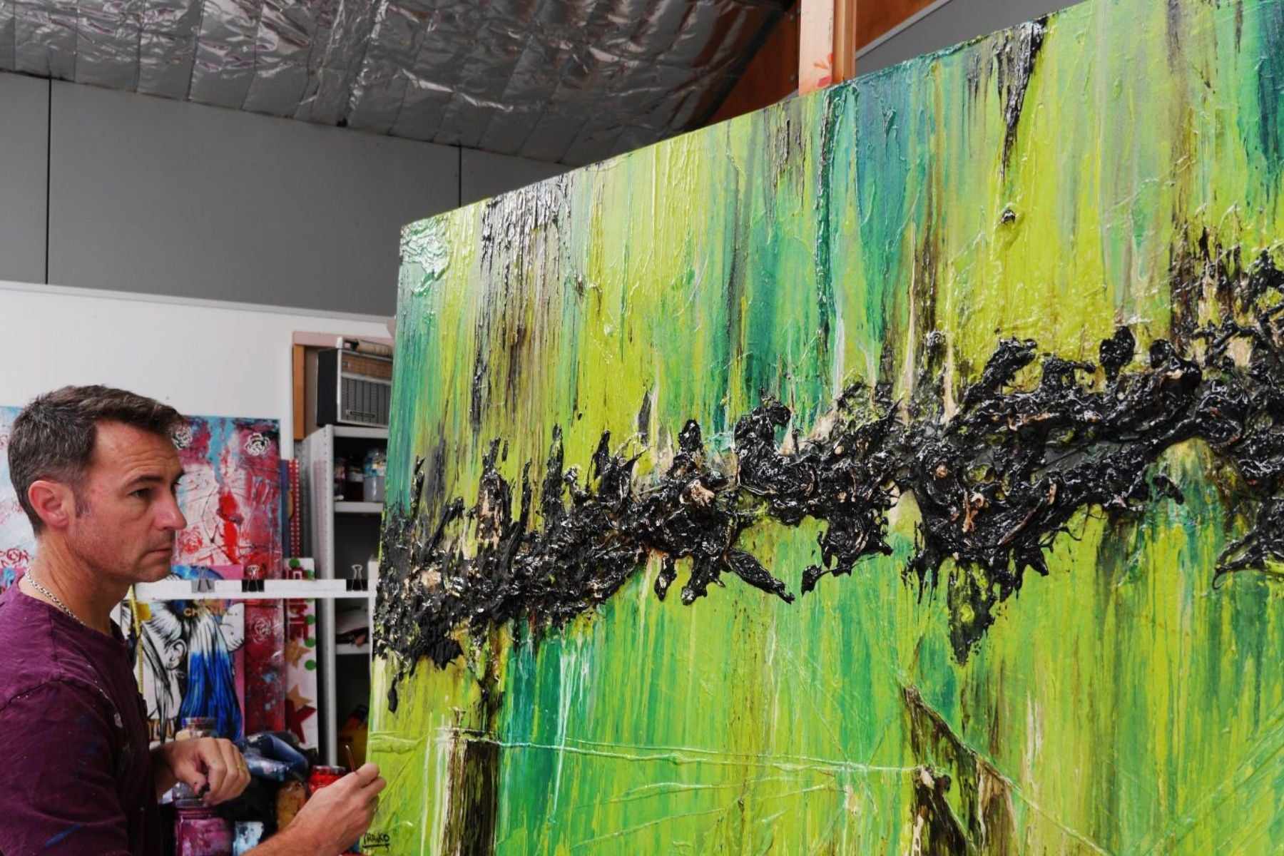 Lime Earth 160cm x 100cm Green Textured Abstract Painting (SOLD)-abstract-[Franko Artist]-[The Block]-[Dream Homes]-[ideas]-Franklin Art Studio