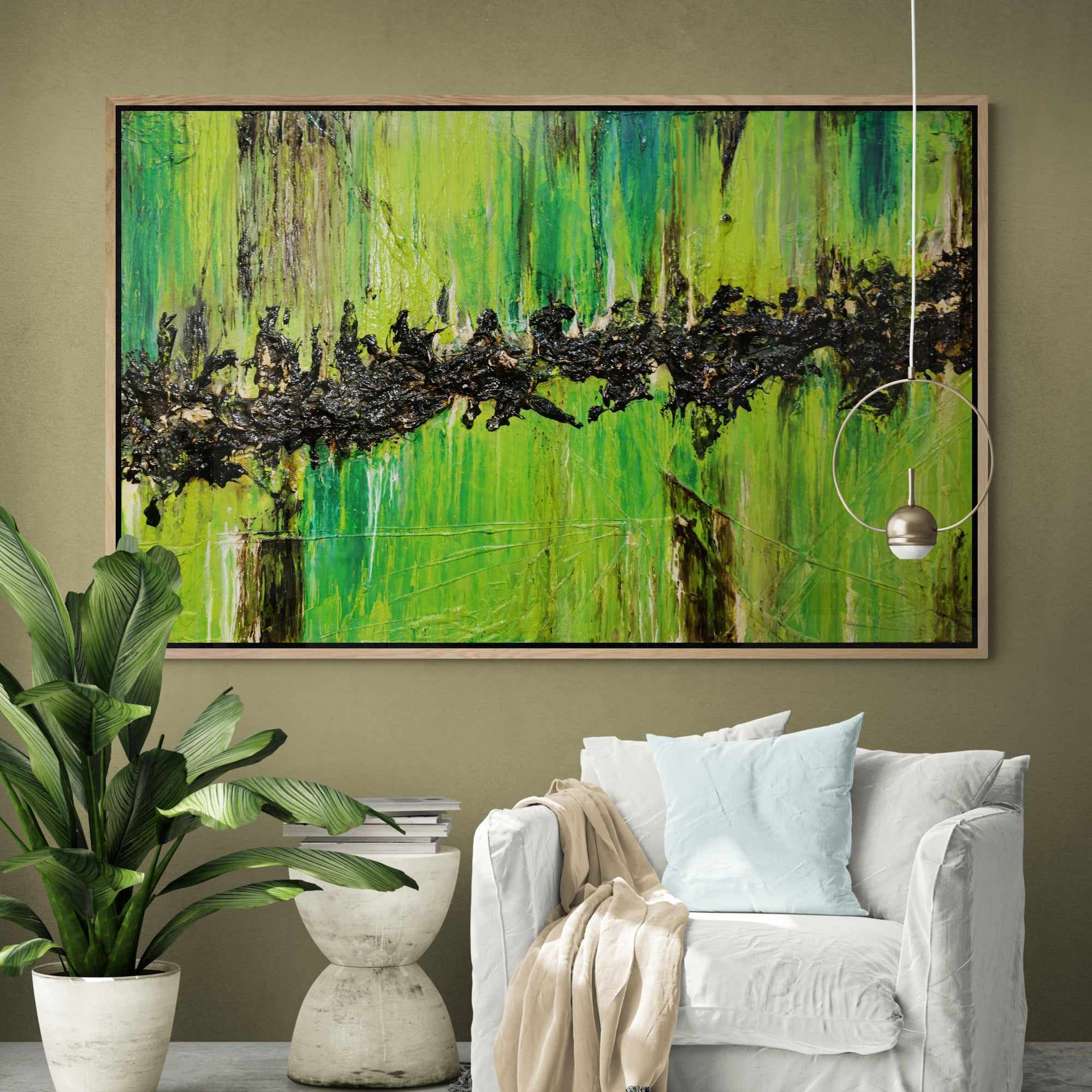 Lime Earth 160cm x 100cm Green Textured Abstract Painting (SOLD)-abstract-Franko-[huge]-[Australian]-[best Selling]-Franklin Art Studio
