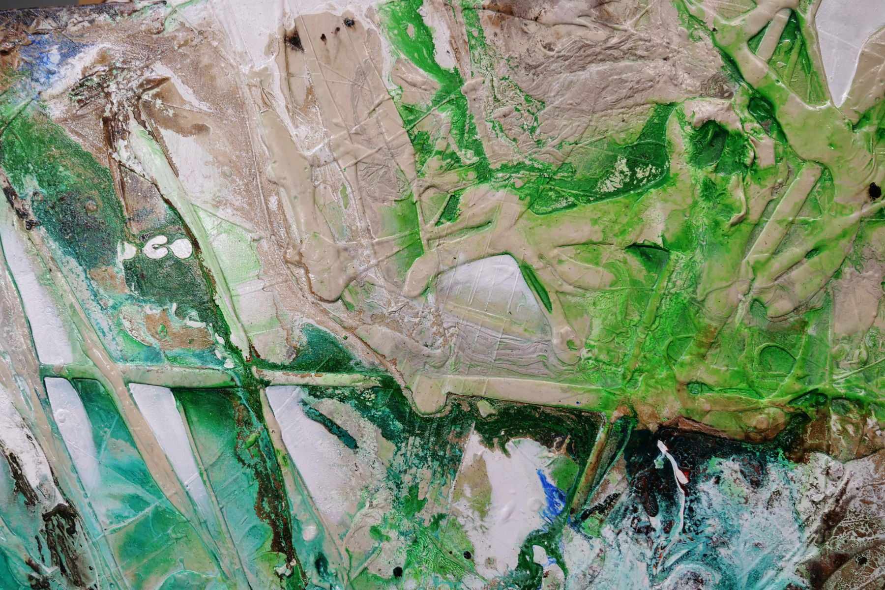 Lime and Cinnamon 240cm x 100cm Green Cream Textured Abstract Painting (SOLD)