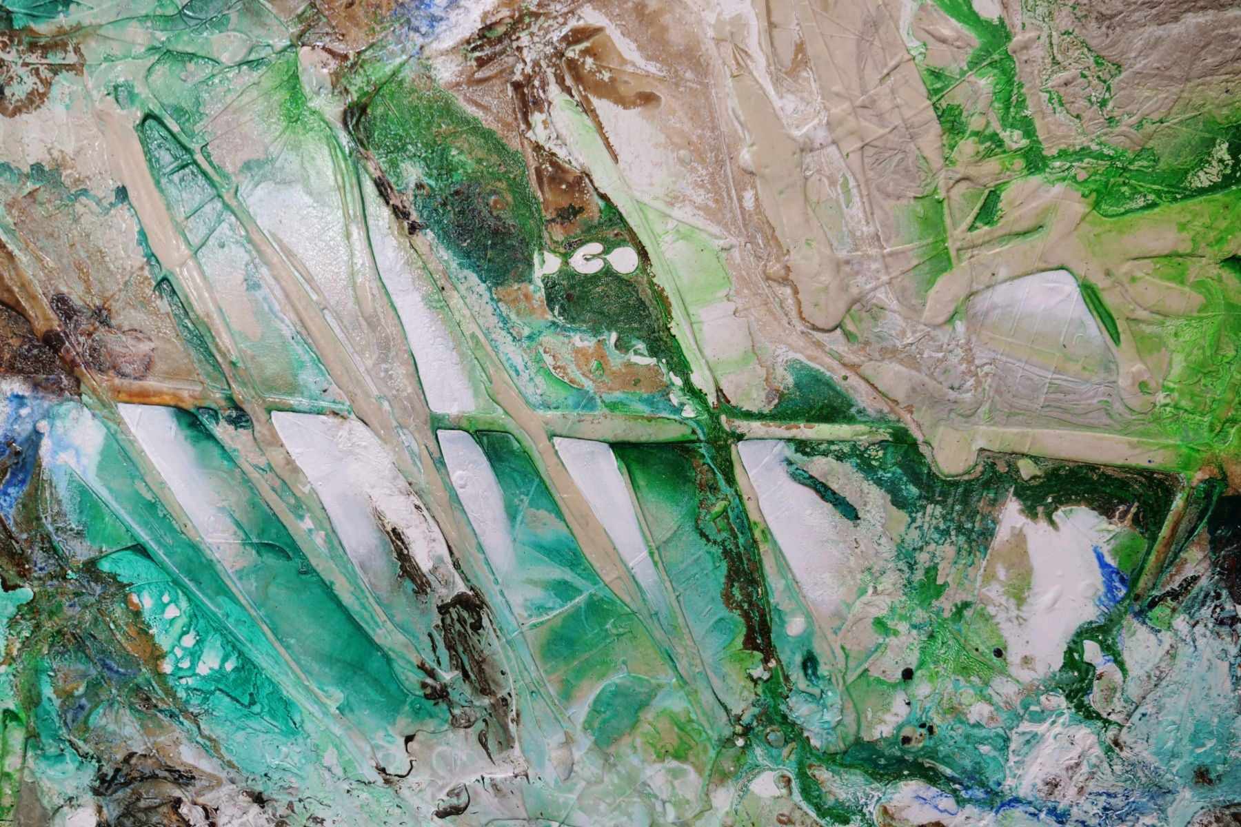 Lime and Cinnamon 240cm x 100cm Green Cream Textured Abstract Painting (SOLD)