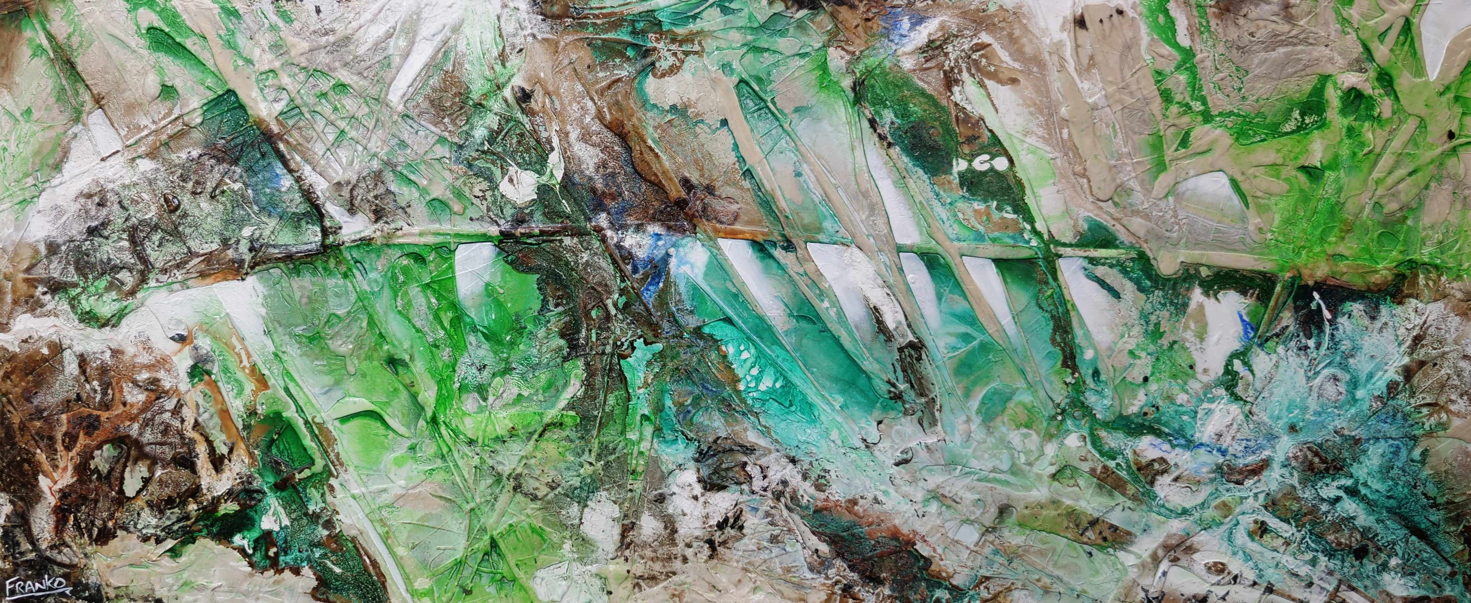 Lime and Cinnamon 240cm x 100cm Green Cream Textured Abstract Painting (SOLD)-Abstract-Franko-[Franko]-[Australia_Art]-[Art_Lovers_Australia]-Franklin Art Studio