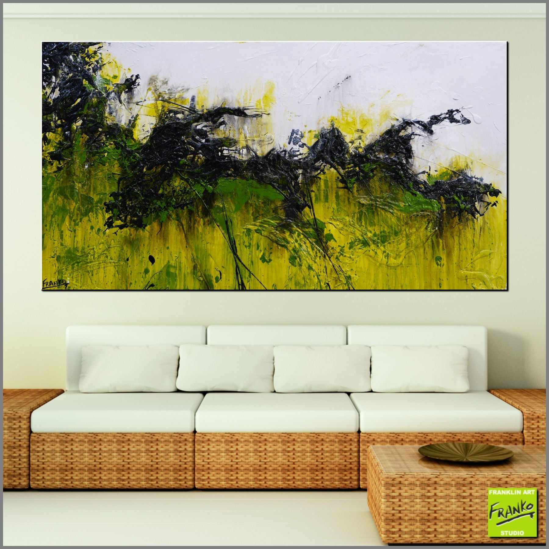 Limer 190cm x 100cm White Green Textured Abstract Painting (SOLD)-Abstract-Franko-[huge]-[Australian]-[best Selling]-Franklin Art Studio