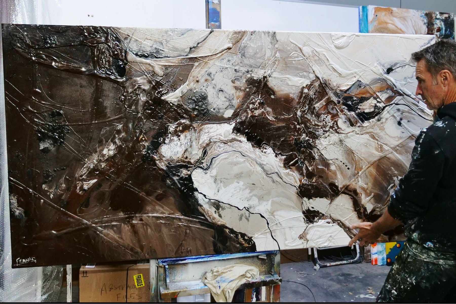 Linger 190cm x 100cm Brown Malt Textured Abstract Painting-Abstract-Franko-[franko_artist]-[Art]-[interior_design]-Franklin Art Studio