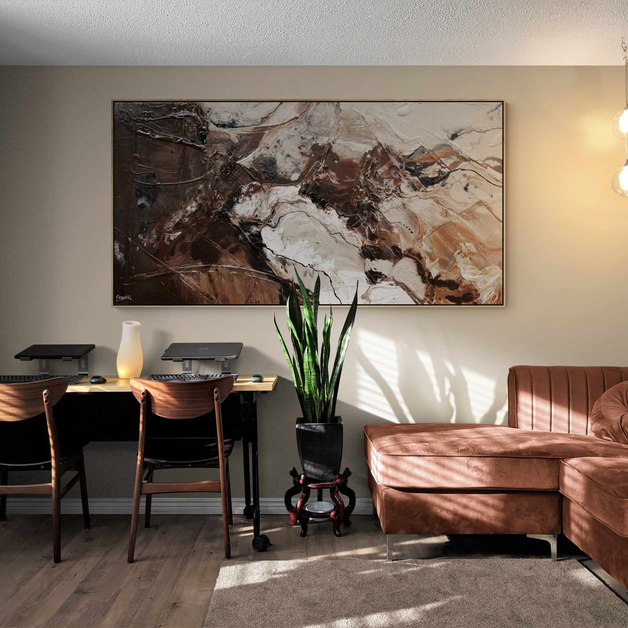 Linger 190cm x 100cm Brown Malt Textured Abstract Painting (SOLD)-Abstract-[Franko Artist]-[The Block]-[Dream Homes]-[ideas]-Franklin Art Studio