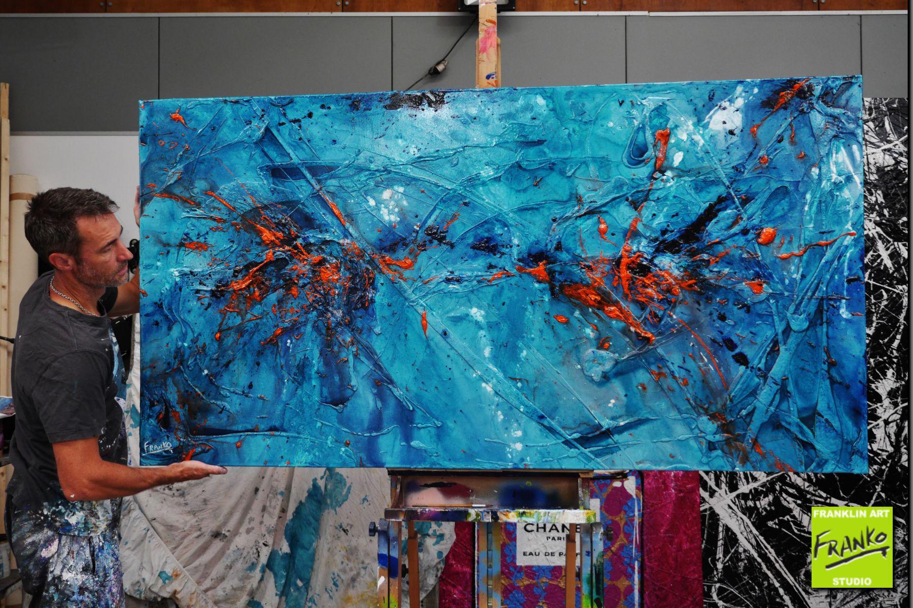 Liquid Candy 190cm x 100cm Blue Orange Textured Abstract Painting (SOLD)-Abstract-Franko-[franko_artist]-[Art]-[interior_design]-Franklin Art Studio