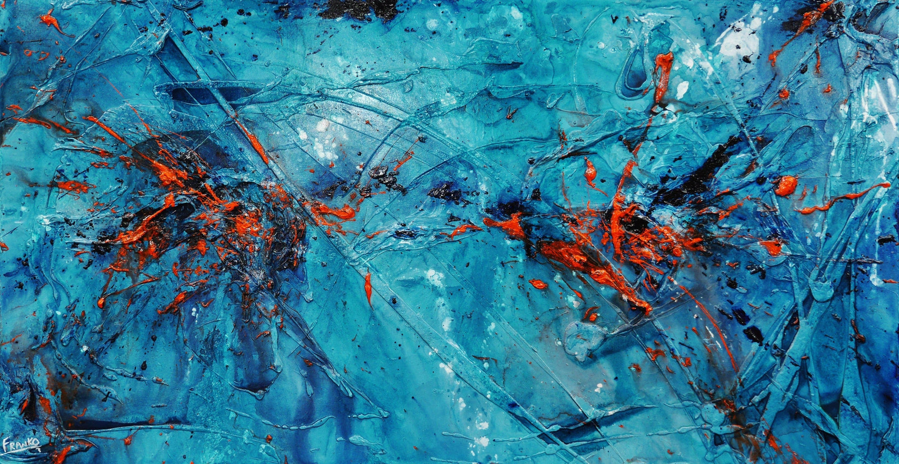 Liquid Candy 190cm x 100cm Blue Orange Textured Abstract Painting (SOLD)-Abstract-Franko-[Franko]-[Australia_Art]-[Art_Lovers_Australia]-Franklin Art Studio
