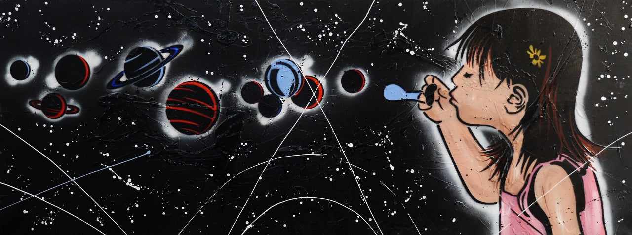 Little Bang Theory 160cm x 60cm Galaxy Textured Urban Pop Art Painting-urban pop-Franko-[Franko]-[Australia_Art]-[Art_Lovers_Australia]-Franklin Art Studio