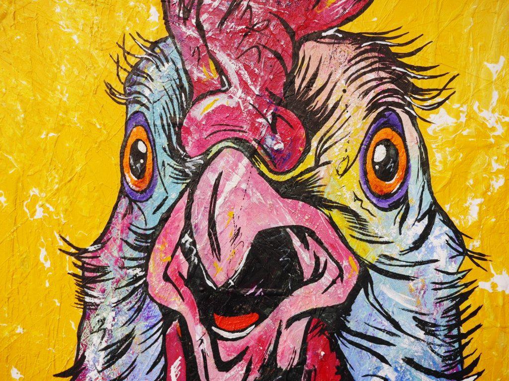 Little Blue Rooster 140cm x 100cm Chicken Yellow Painting (SOLD)