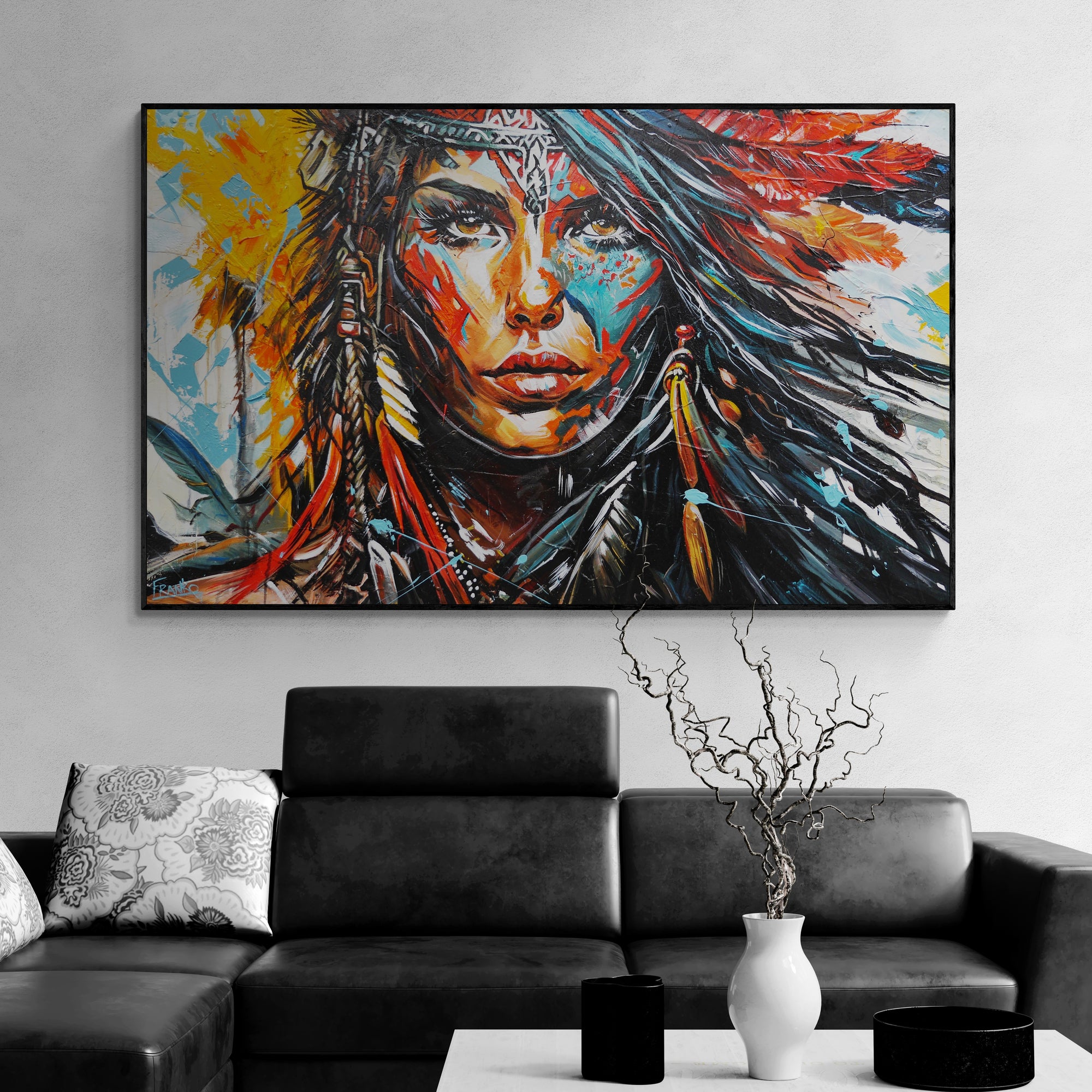 Warrior Princess 160cm x 100cm Framed Indian Abstract Realism Textured Painting (SOLD)