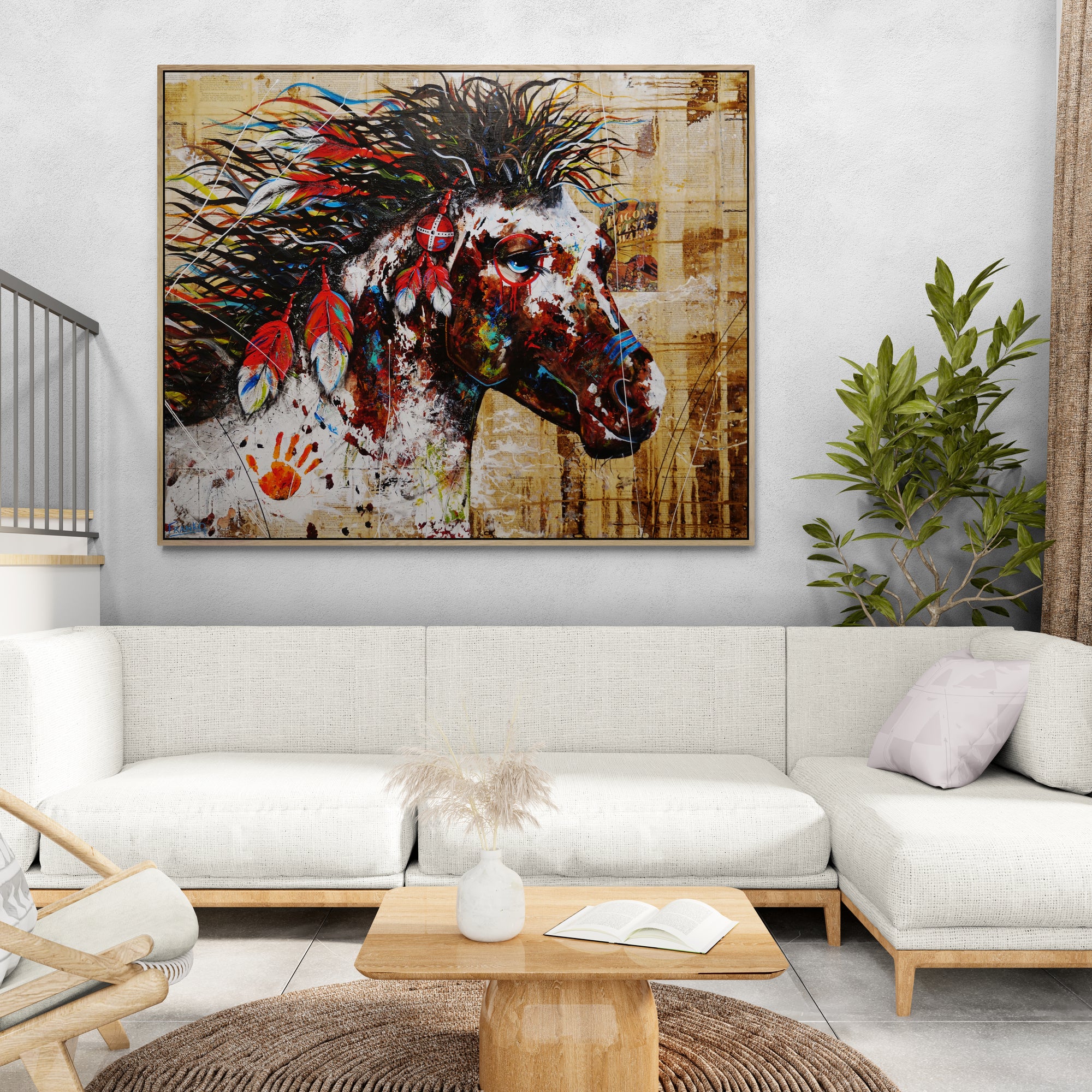 Wild Ahiga 120cm x 150cm Indian War Horse Abstract Realism Book Club Painting