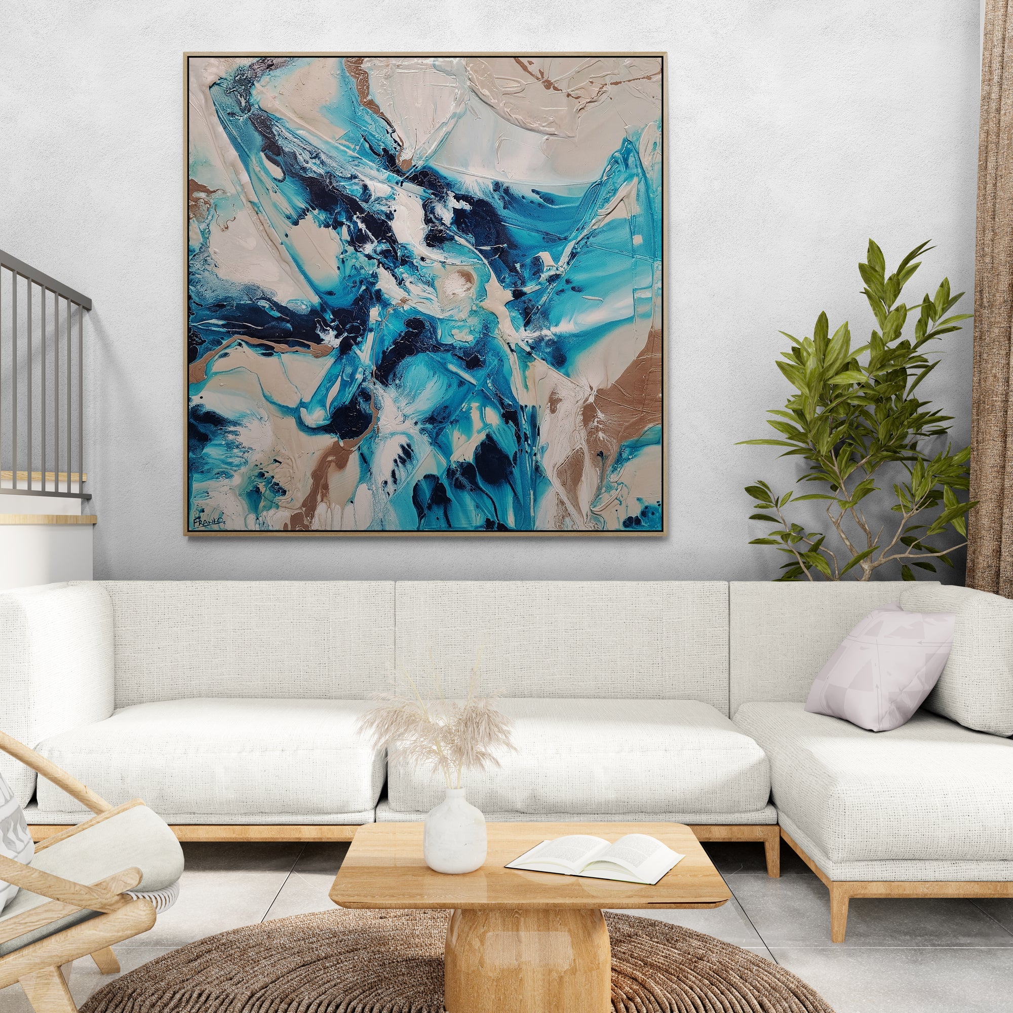 Southern Sugar 120cm x 120cm Turquoise Cream White Textured Abstract Painting